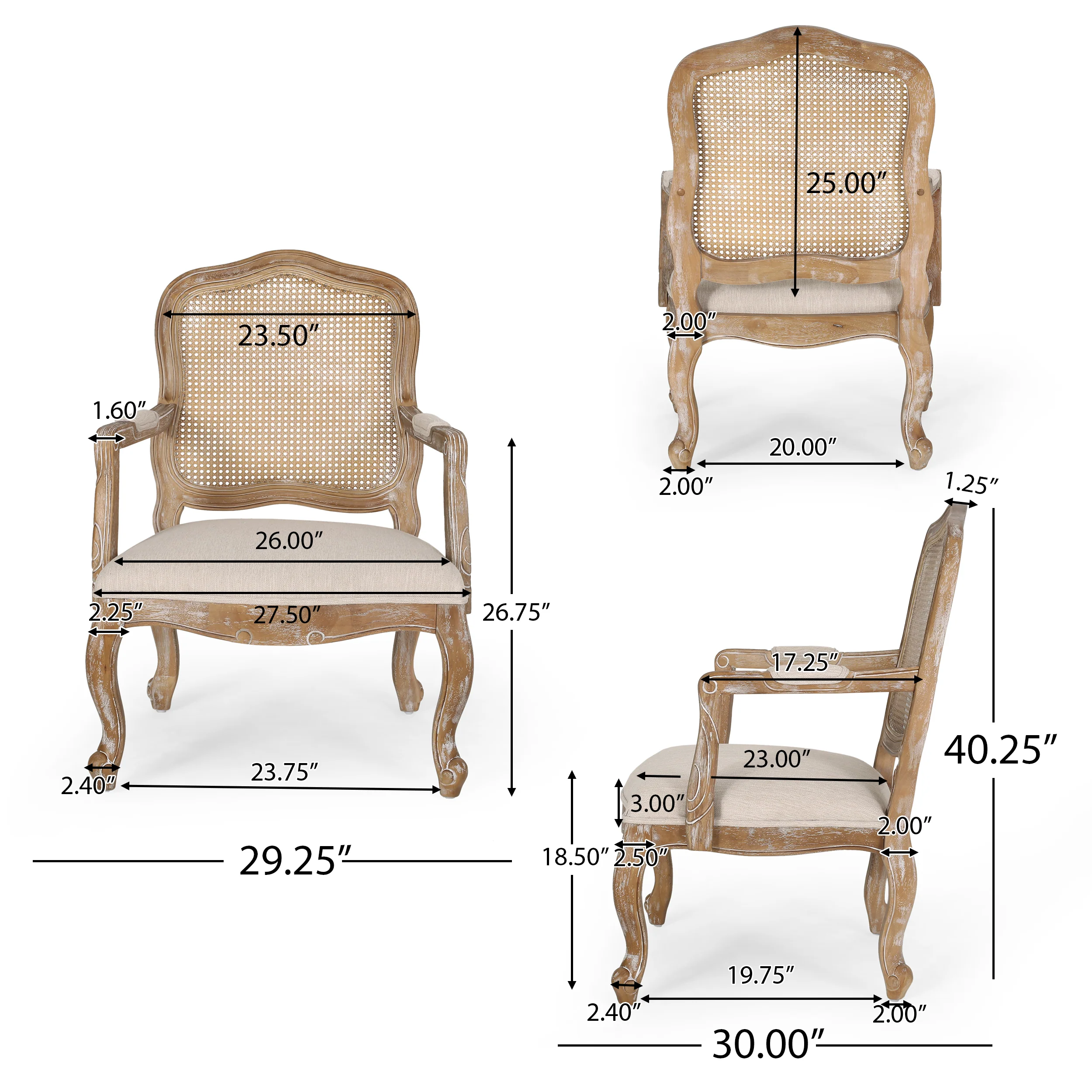 Biorn French Country Wood and Cane Upholstered Dining Armchair - furnishings
