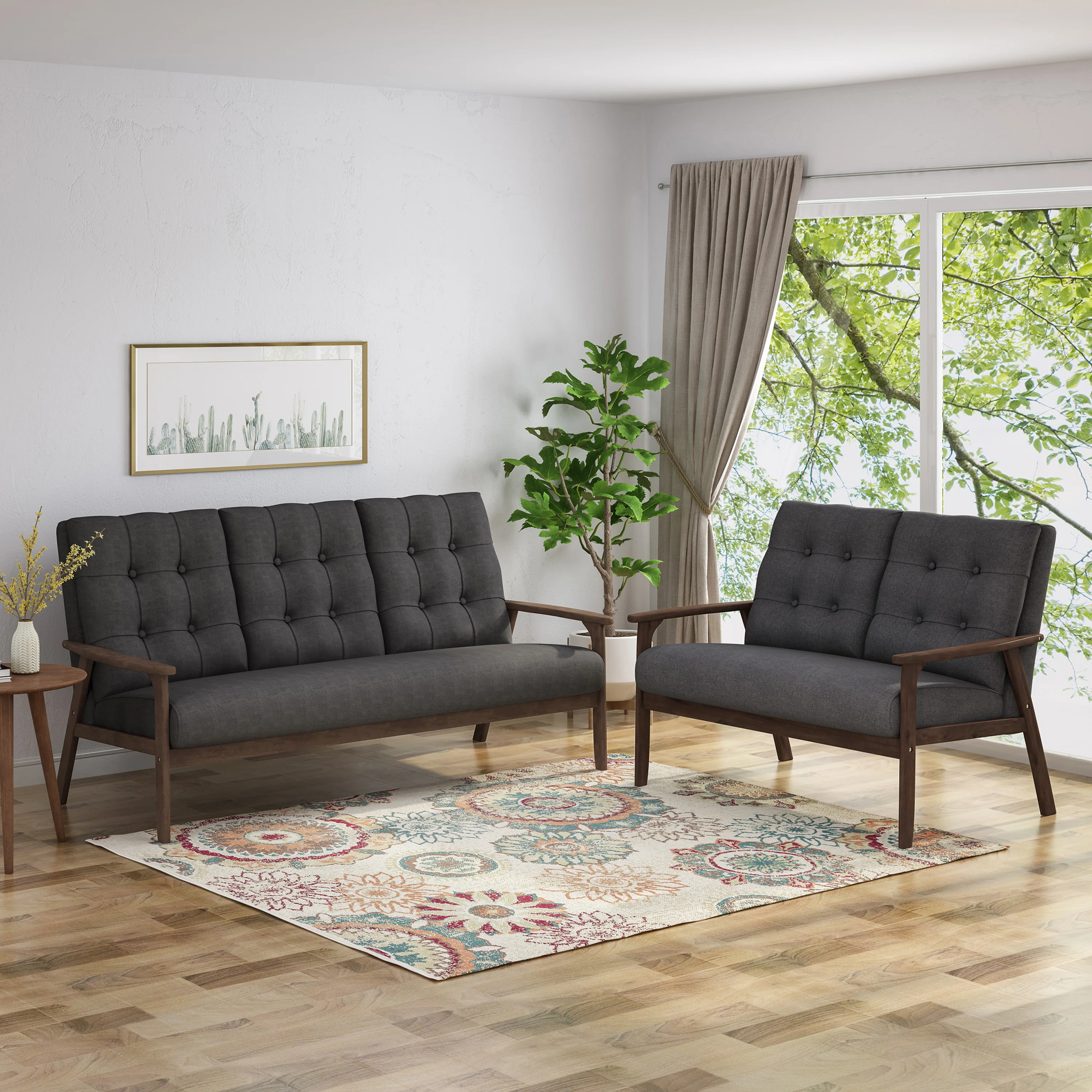 Maureen Mid Century Modern 2-Piece Fabric Sofa & Love Seat Living Room Set - furnishings