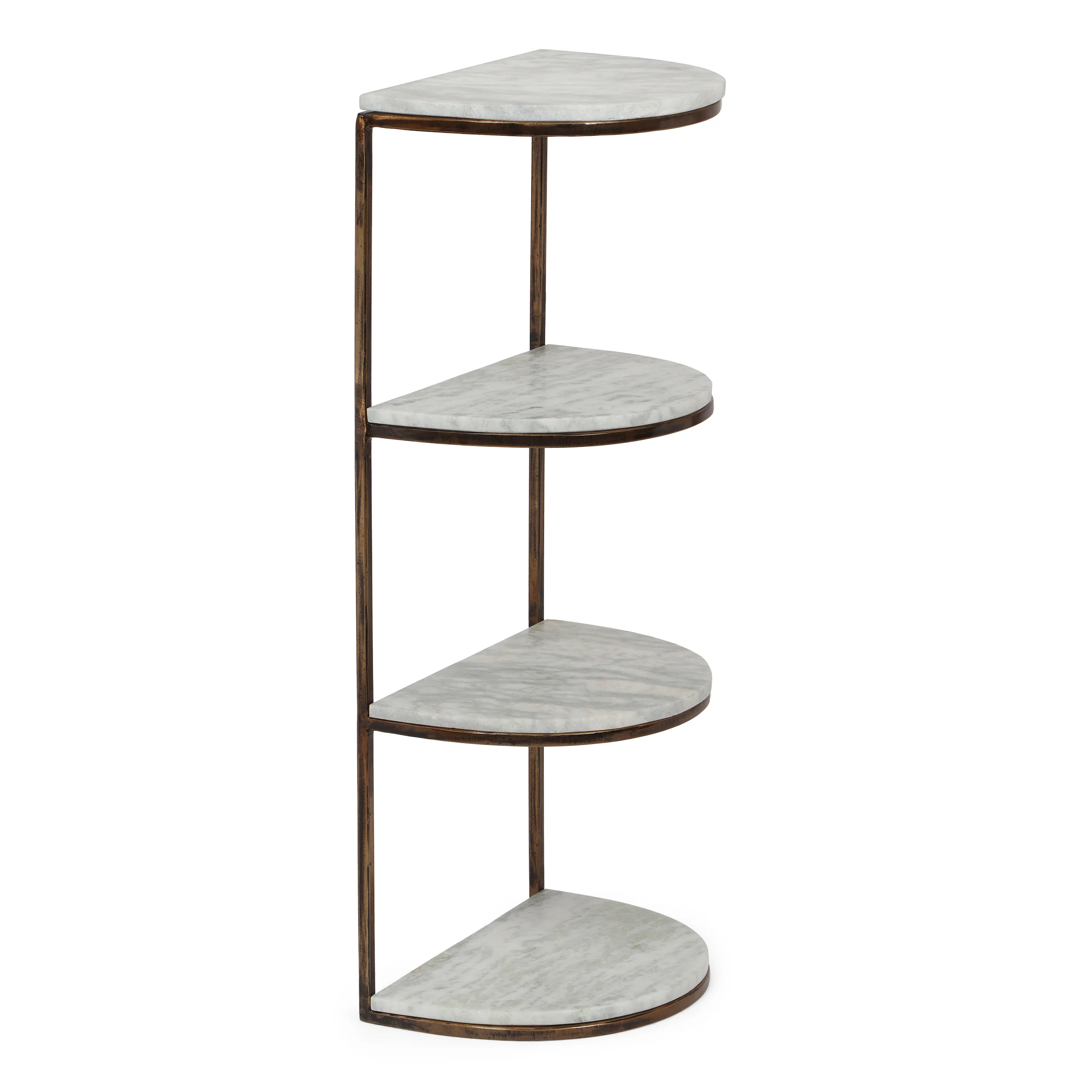 Greycliff Modern Glam Handcrafted Marble Half Round Etagere Bookcase, Natural White and Antique Brass - furnishings