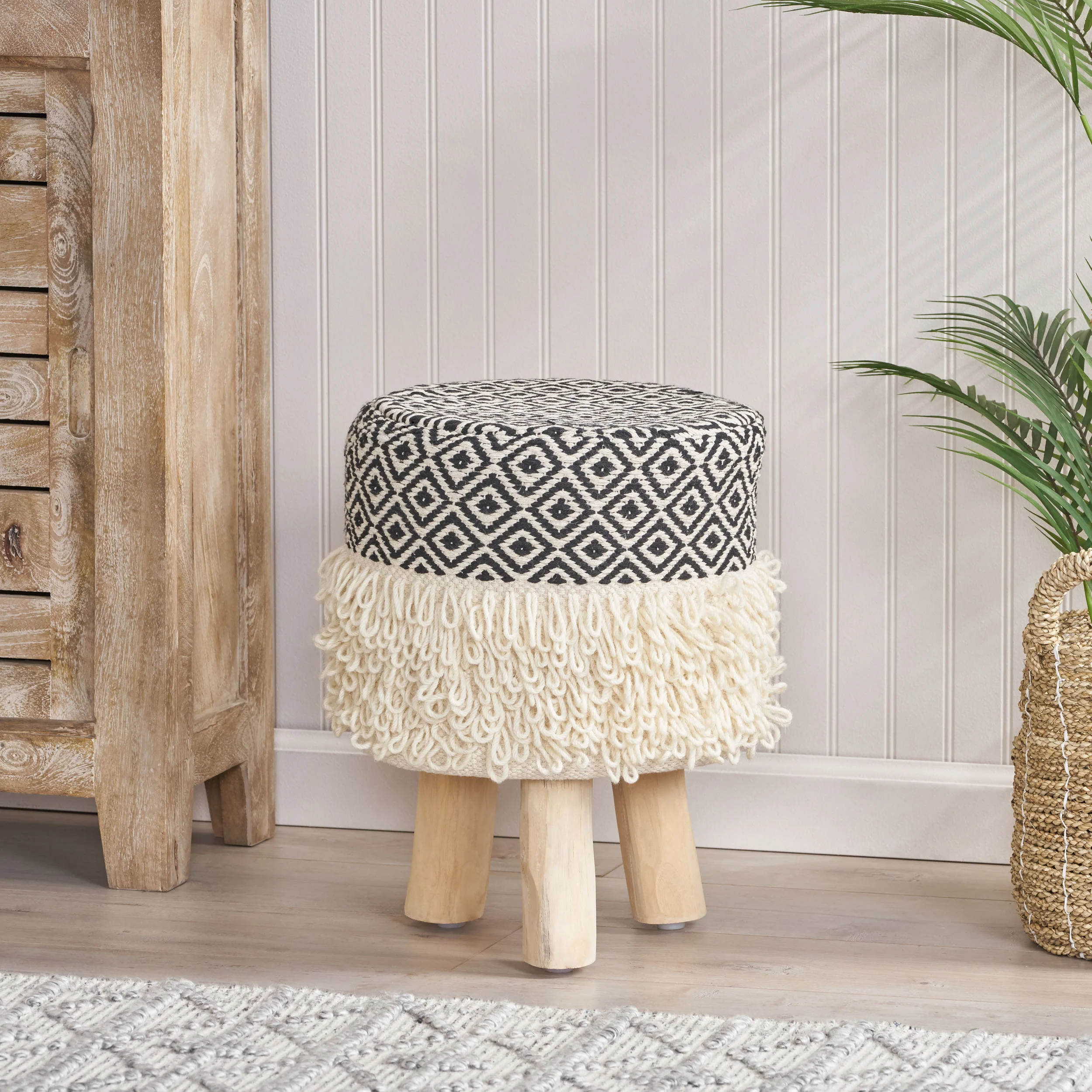 Stormy Handcrafted Boho Fabric Stool - furnishings