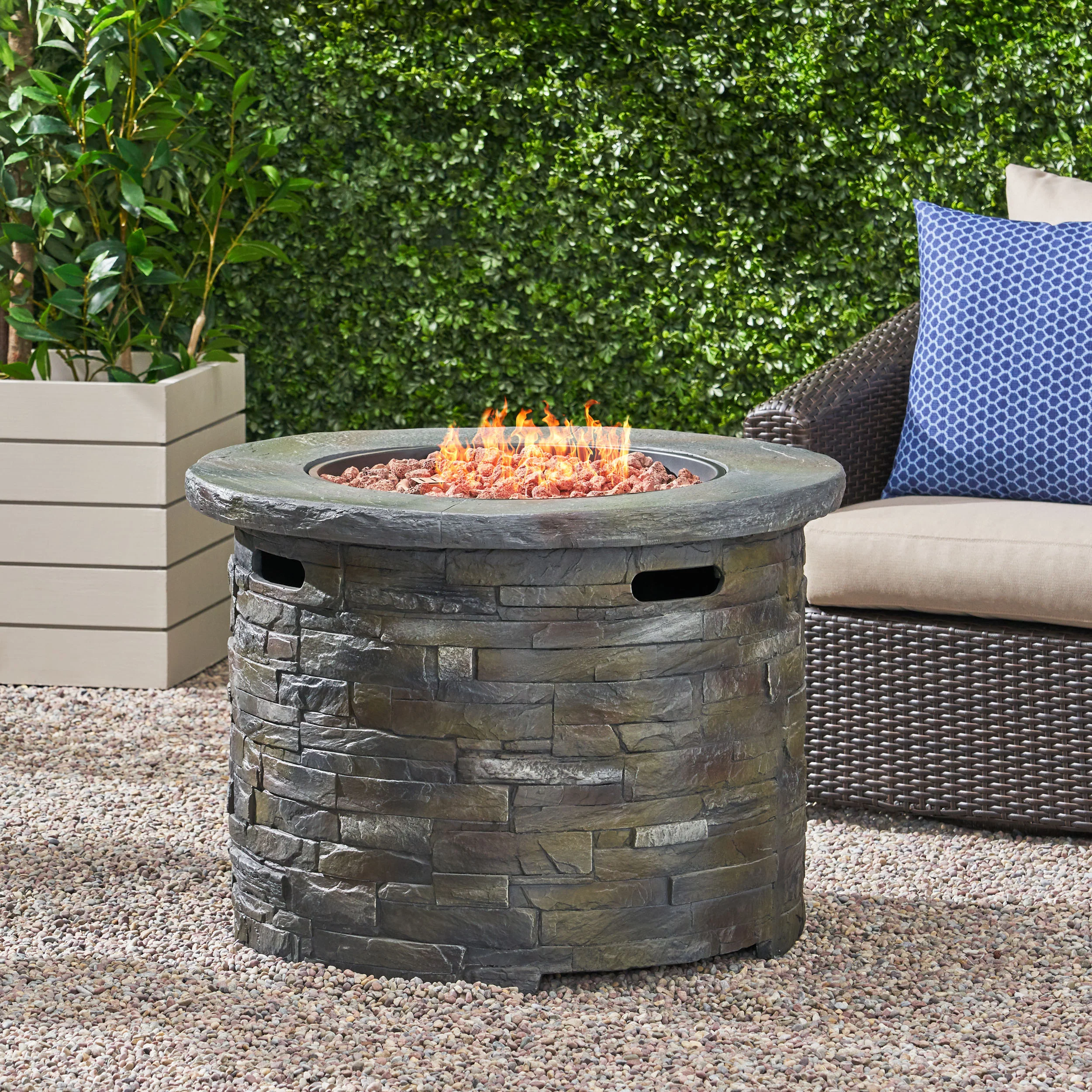 Arlana Outdoor 40,000 BTU Lightweight Concrete Circular Fire Pit - furnishings