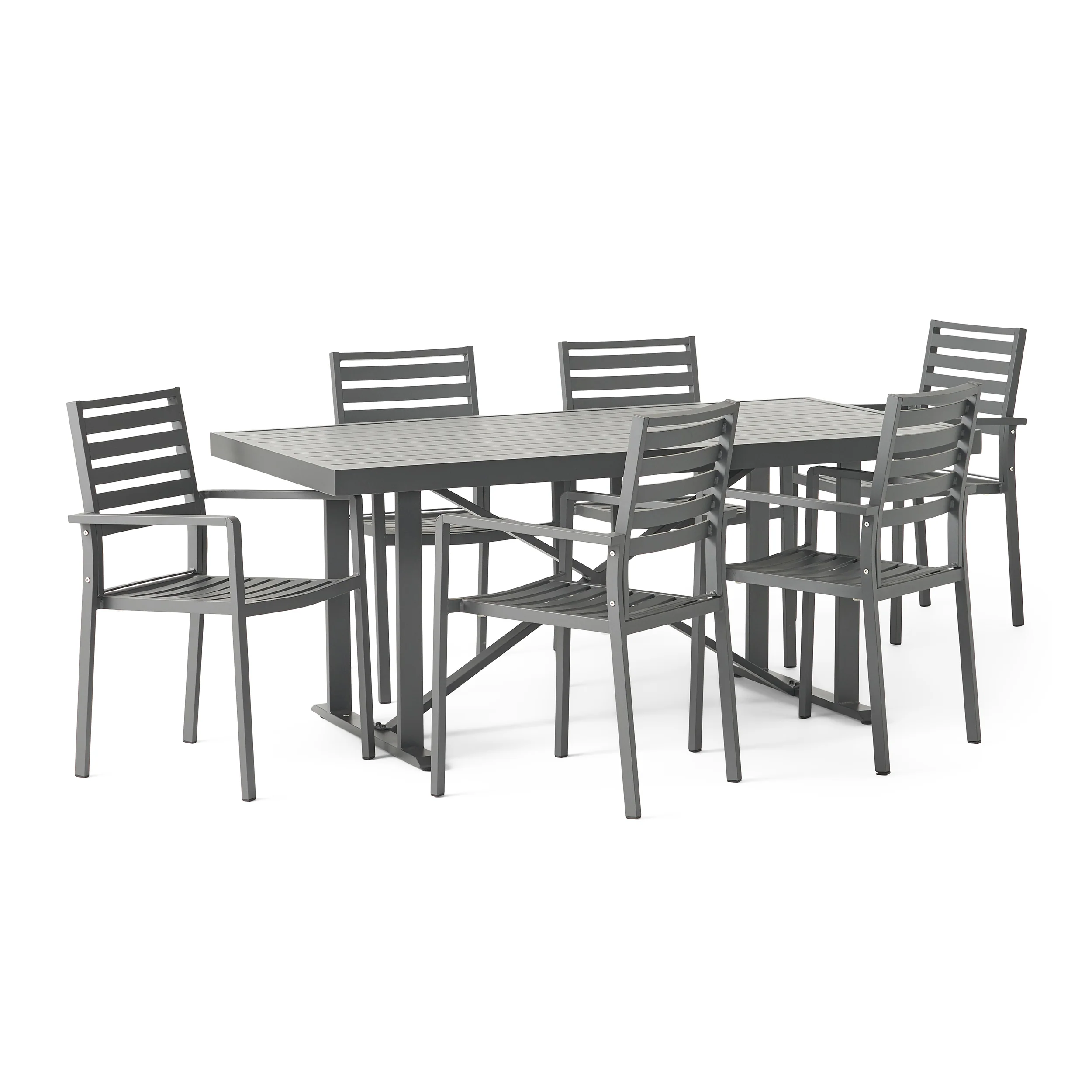 Fairground Outdoor Modern Industrial Aluminum 7 Piece Dining Set - furnishings