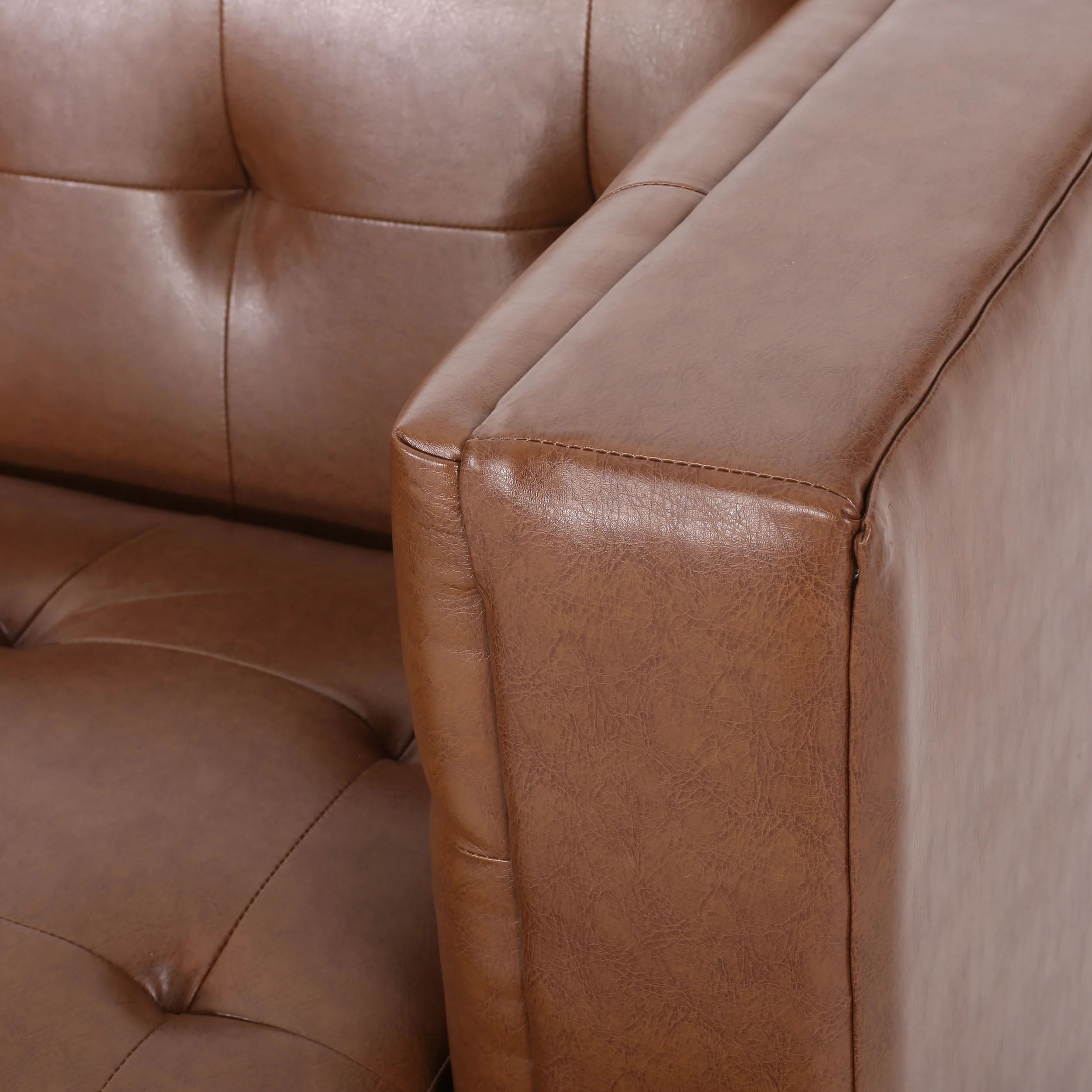 Stefan Mid Century Modern Faux Leather Tufted 3 Seater Sofa - furnishings
