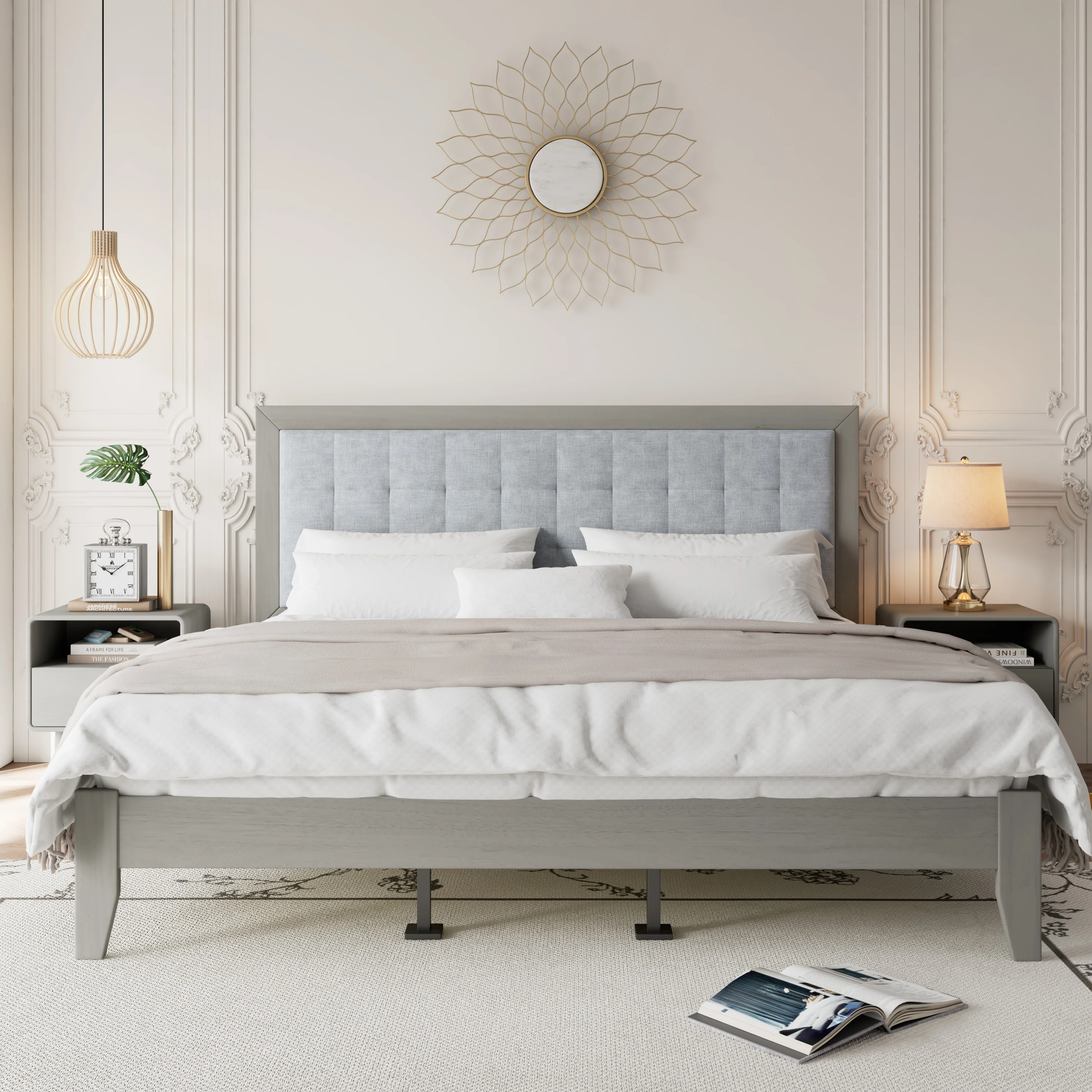 Griselda Upholstered Platform Bed with Padded Headboard - furnishings