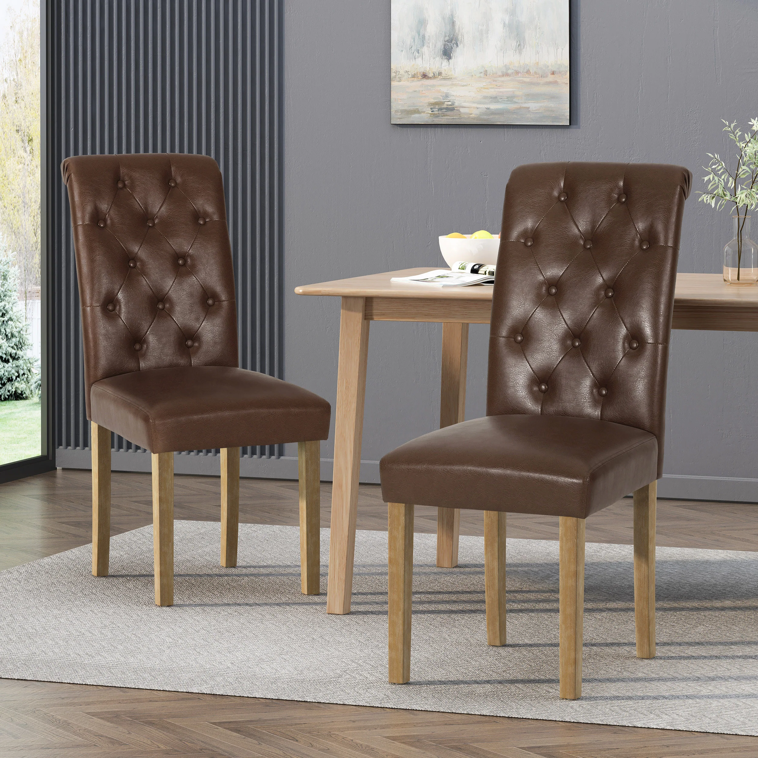Larkspur Contemporary Faux Leather Tufted Dining Chairs, Set of 2 - furnishings