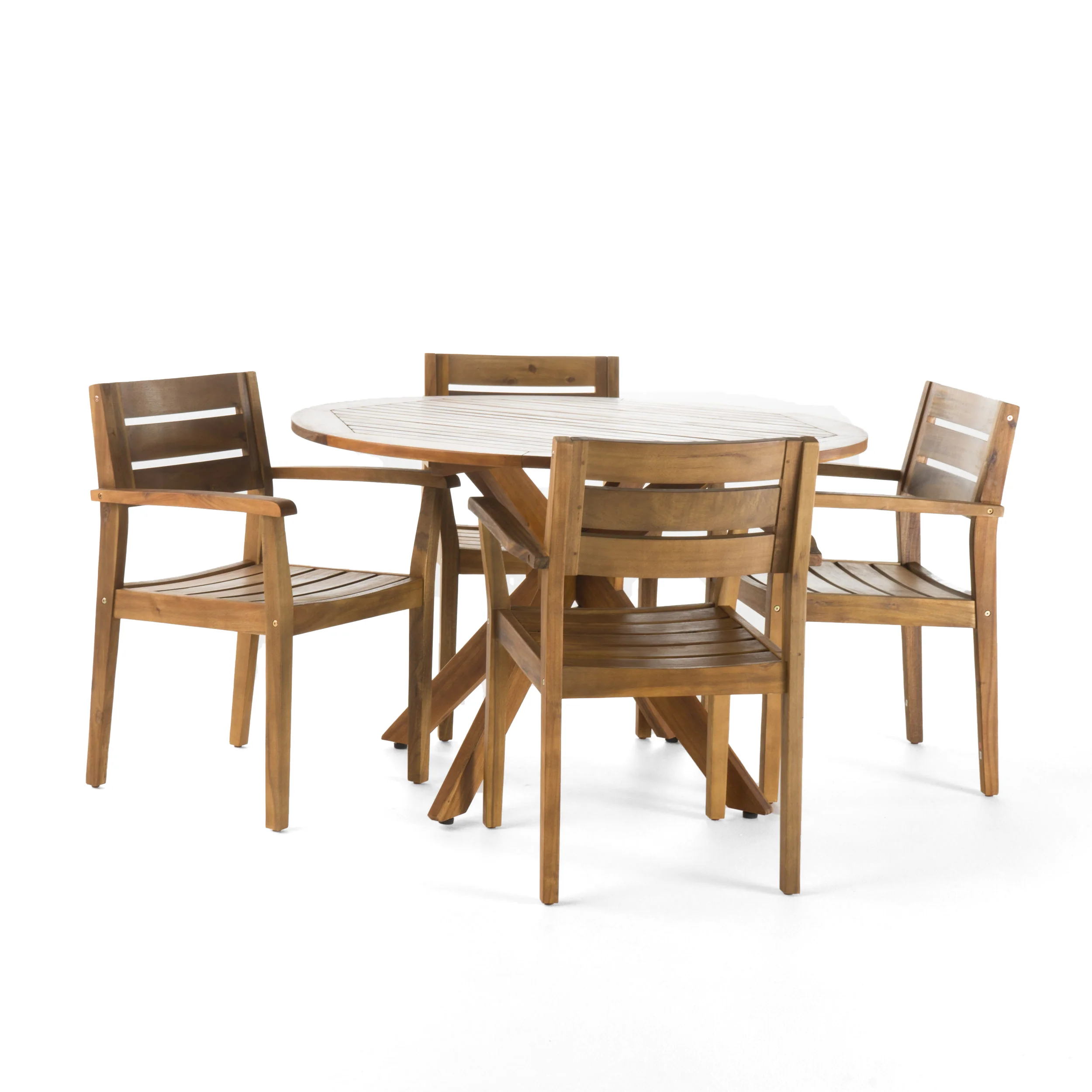 Stanford Outdoor Teak Finish Acacia Wood 5 Piece Dining Set - furnishings