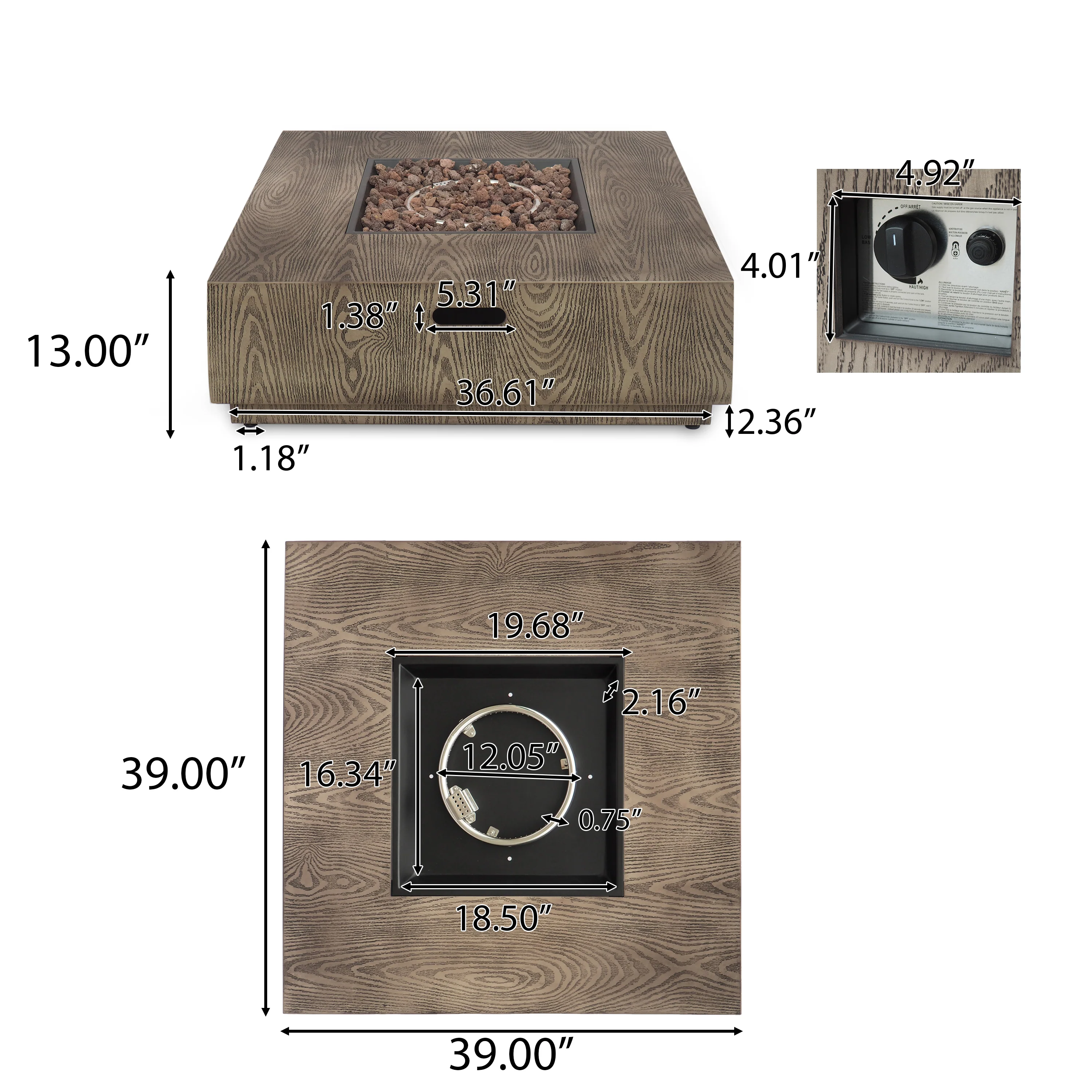 Jasmine Square Wood Finish 50,000 BTU Propane Fire Pit - furnishings