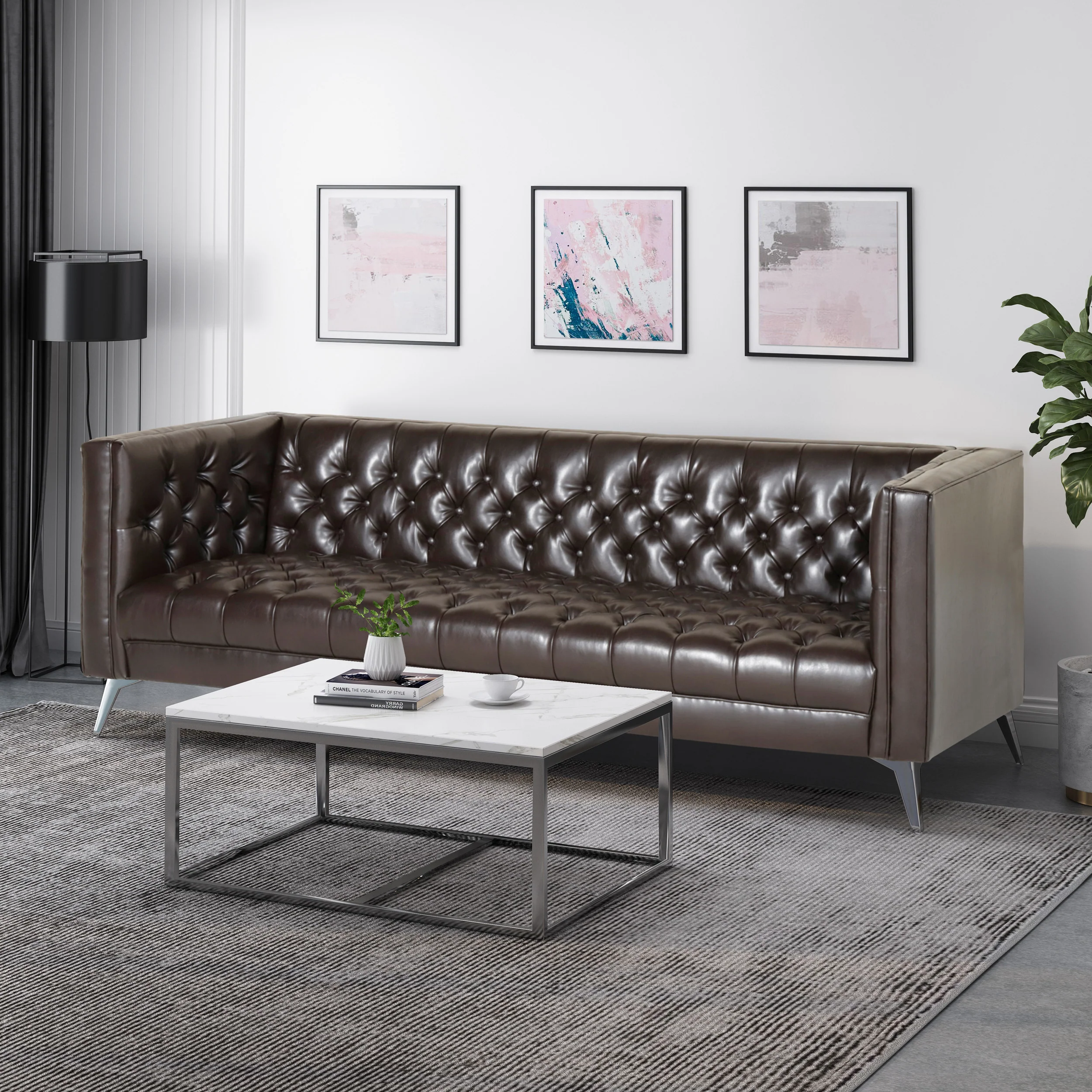 Harnoor Contemporary Tufted 3 Seater Sofa - furnishings