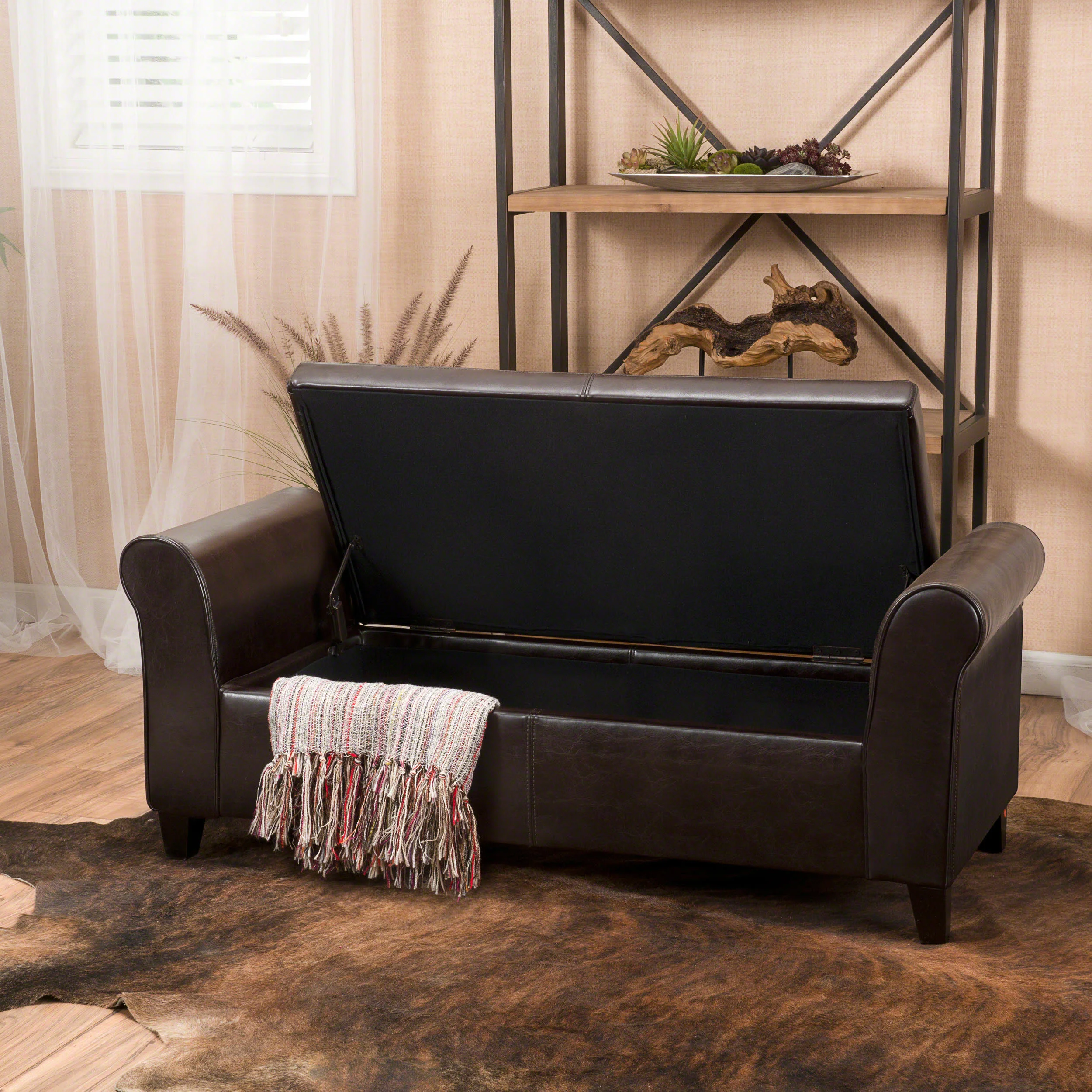 Danbury Contemporary Upholstered Storage Ottoman Bench with Rolled Arms - furnishings