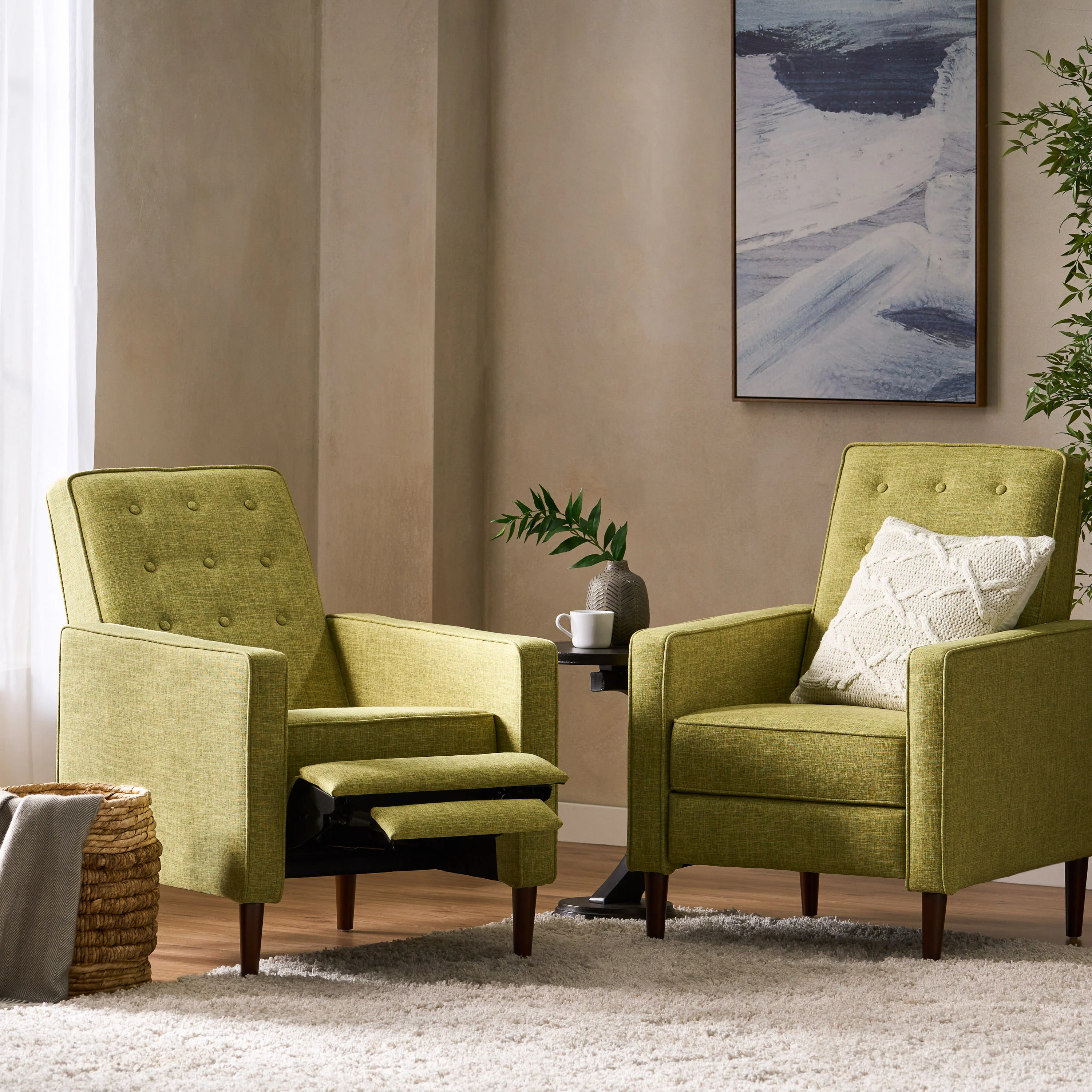 Mason Mid-Century Modern Tufted Back Fabric Recliner (set of 2) - furnishings