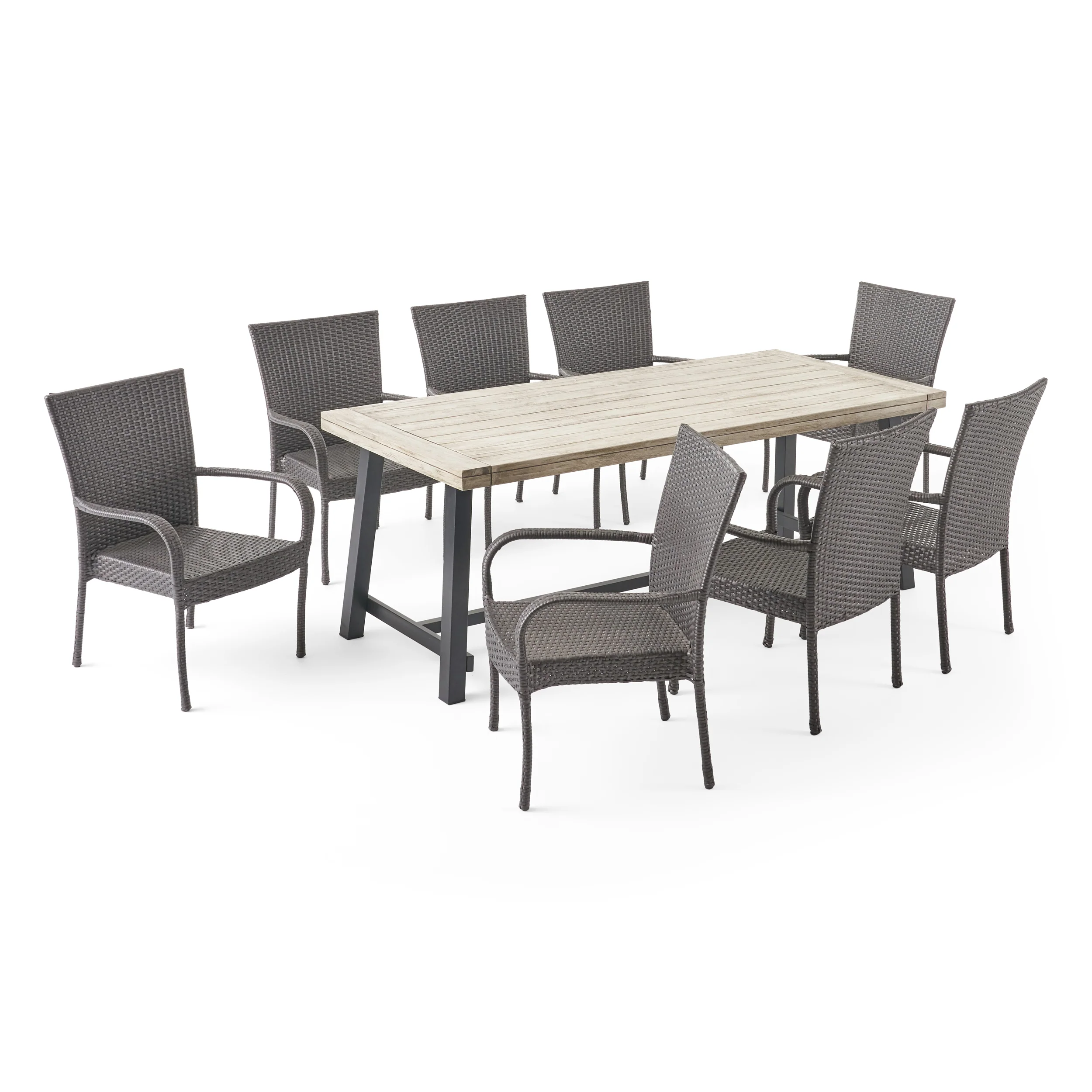 Keegan Outdoor Wood and Wicker 8 Seater Dining Set - furnishings
