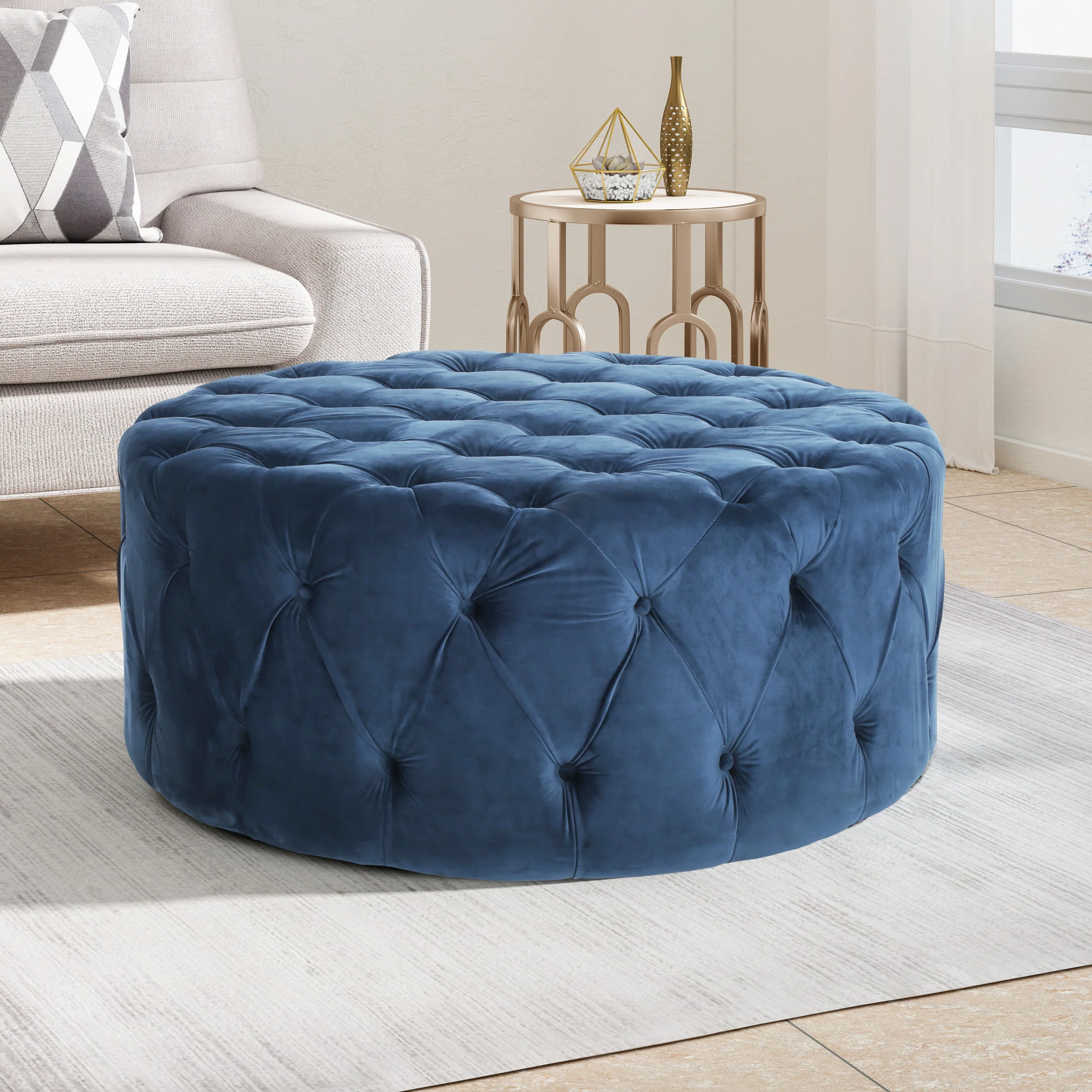 Kaung Modern Glam Round Tufted Velvet Ottoman Coffee Table - furnishings