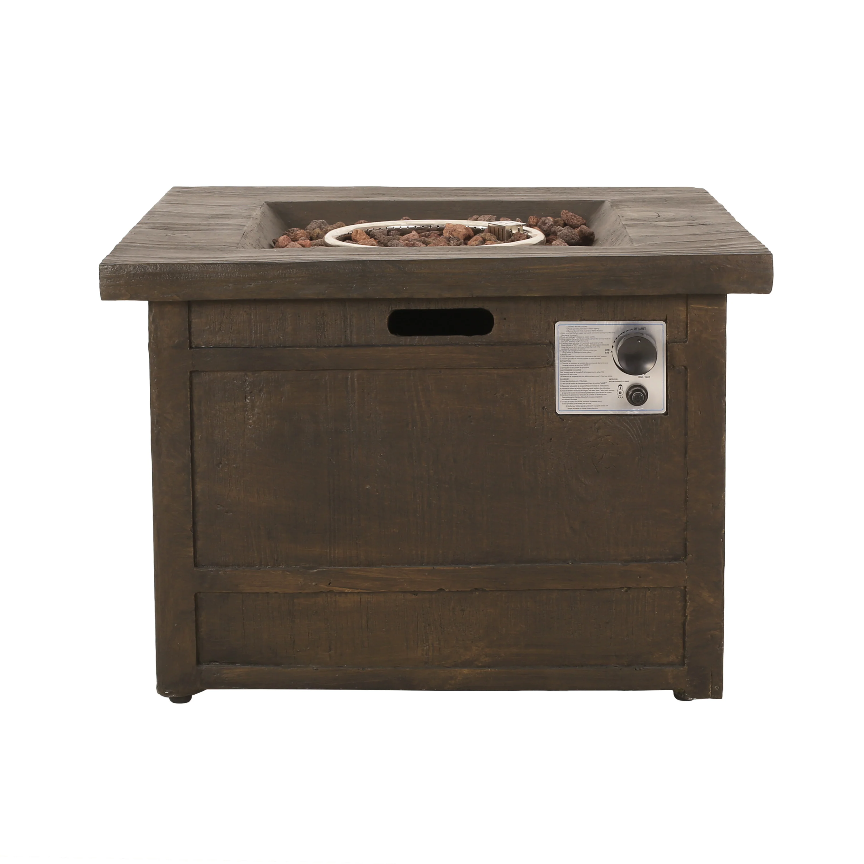 Land Backyard Fire Pit  32-inch by 32-inch  Gas-Burning  Lightweight Concrete  Natural Wood Finish - furnishings
