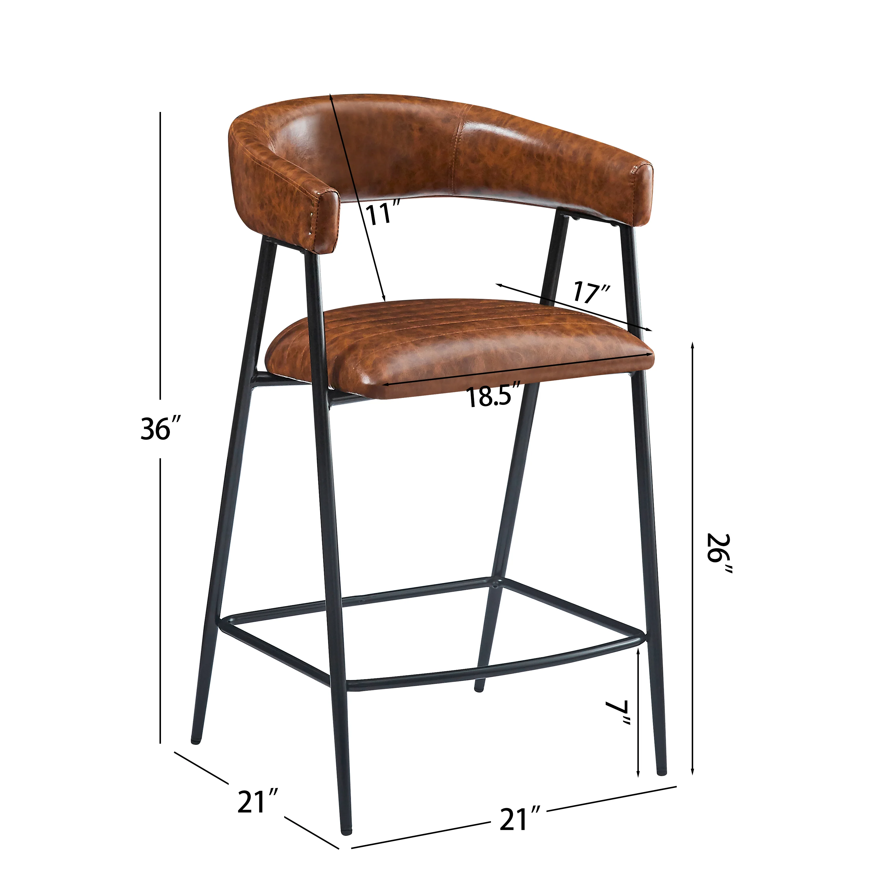 Ashbia Modern Upholstered PU Leather Counter Stools with Iron Frame, Set of 2 - furnishings