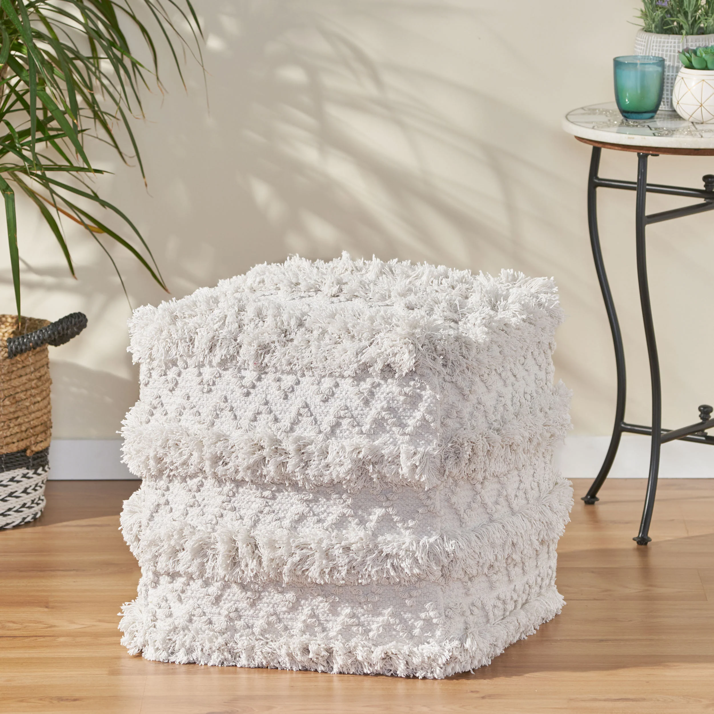 Averykate Boho Fabric Cube Pouf - furnishings