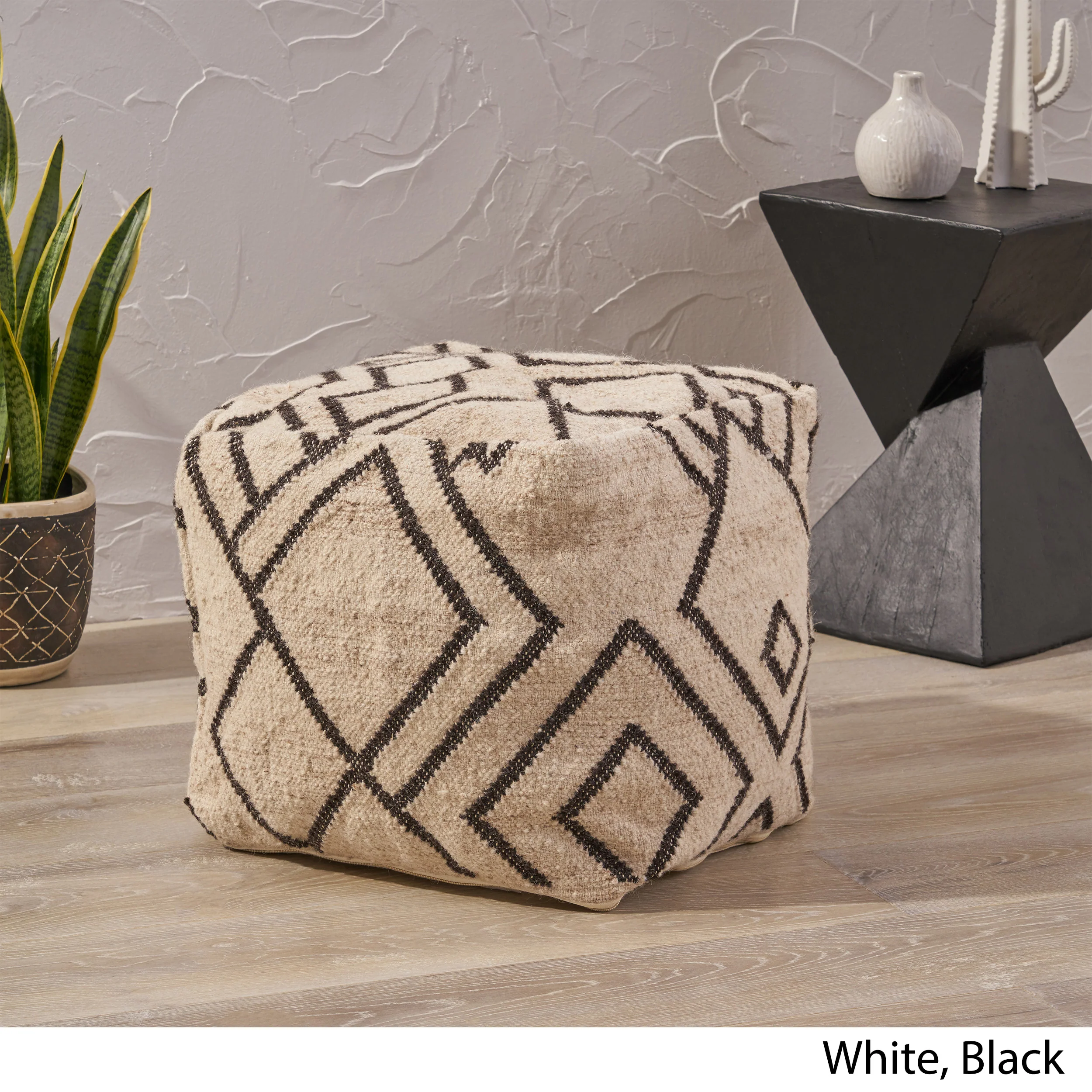 Lucciano Boho Wool and Cotton Ottoman Pouf - furnishings