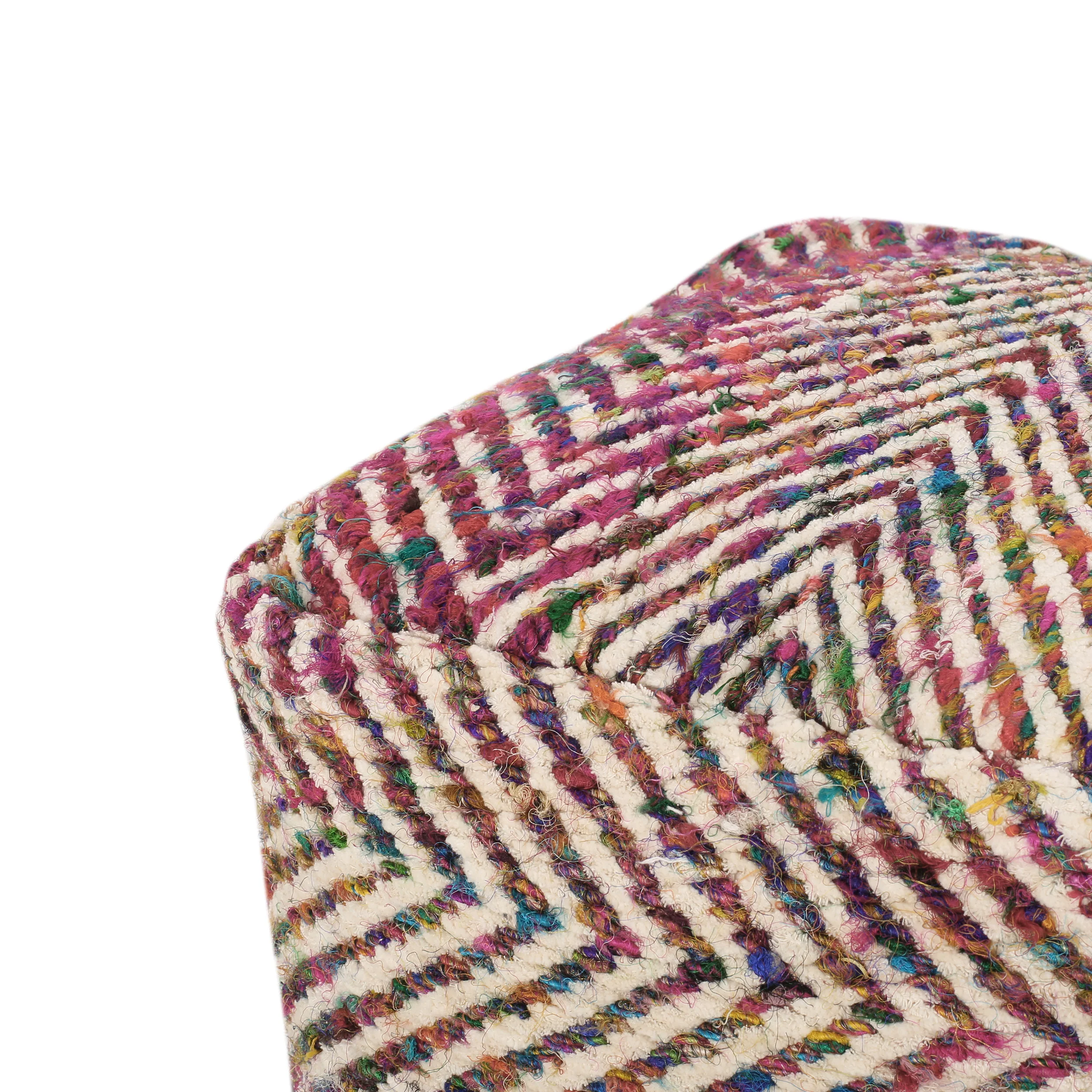 Hulbert Handcrafted Boho Fabric Cube Pouf - furnishings