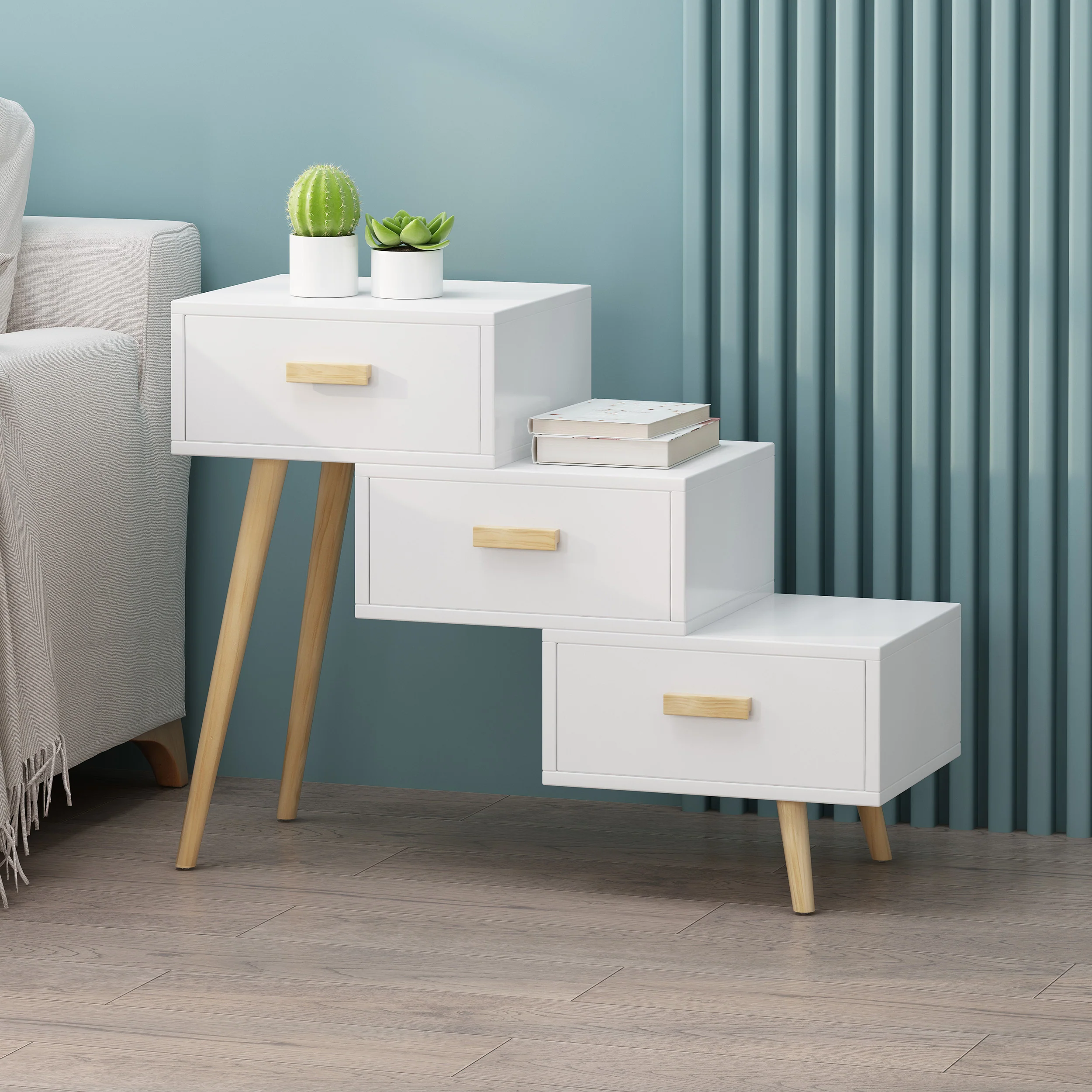 Tula Mid-Century Modern 3 Drawer Tiered Cabinet - furnishings