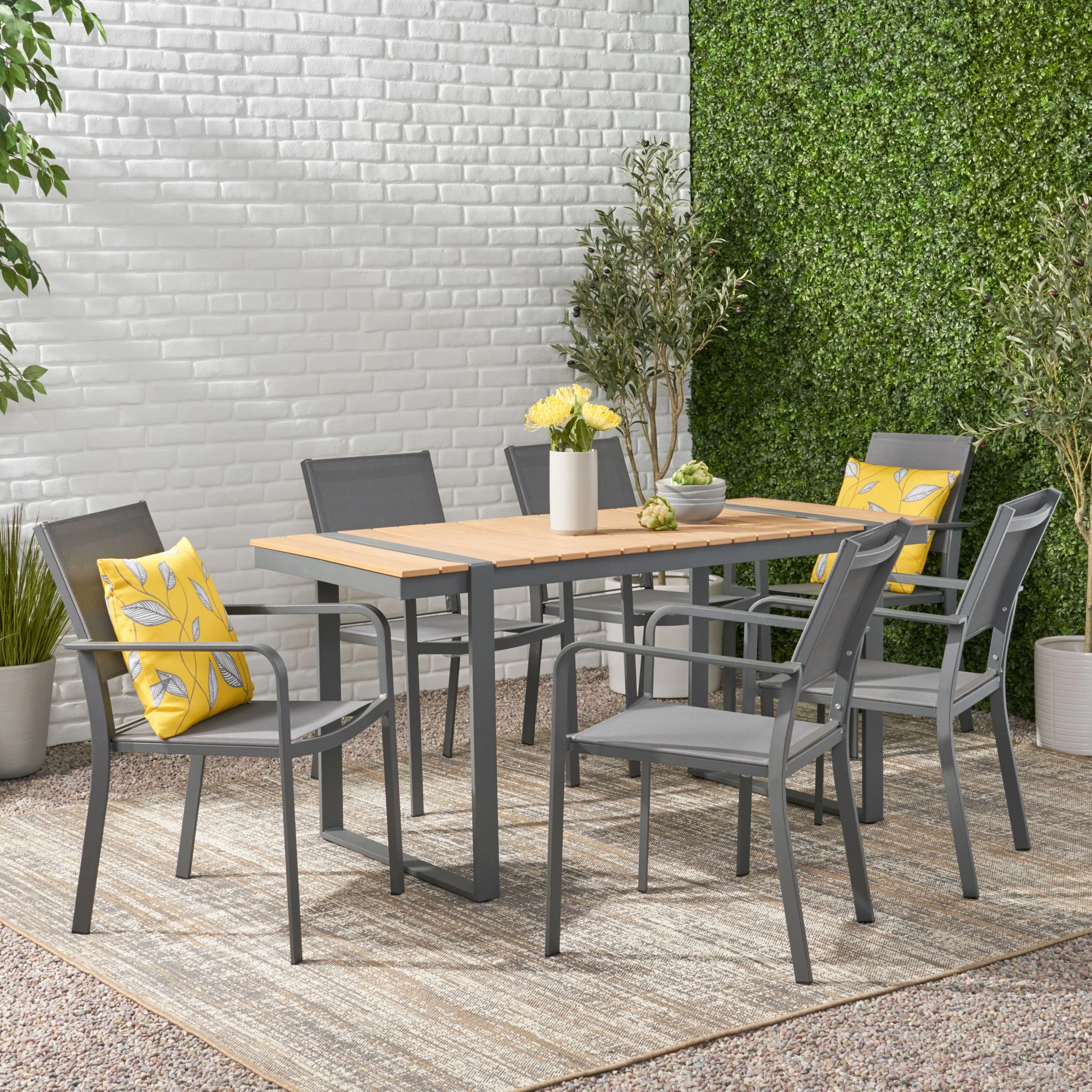 Otero Outdoor 7 Piece Aluminum Dining Set - furnishings