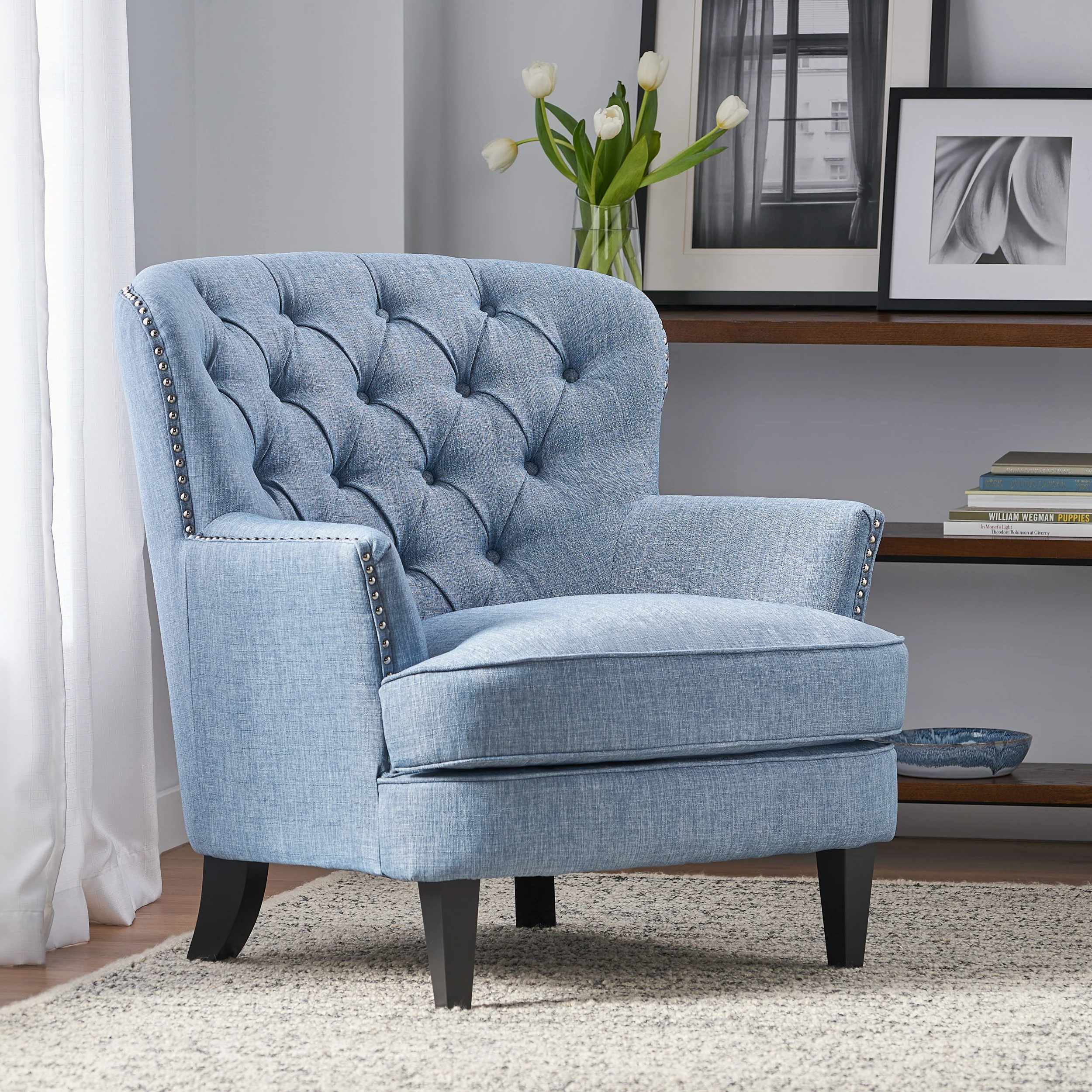 Alfred Button Tufted Fabric Club Chair - furnishings