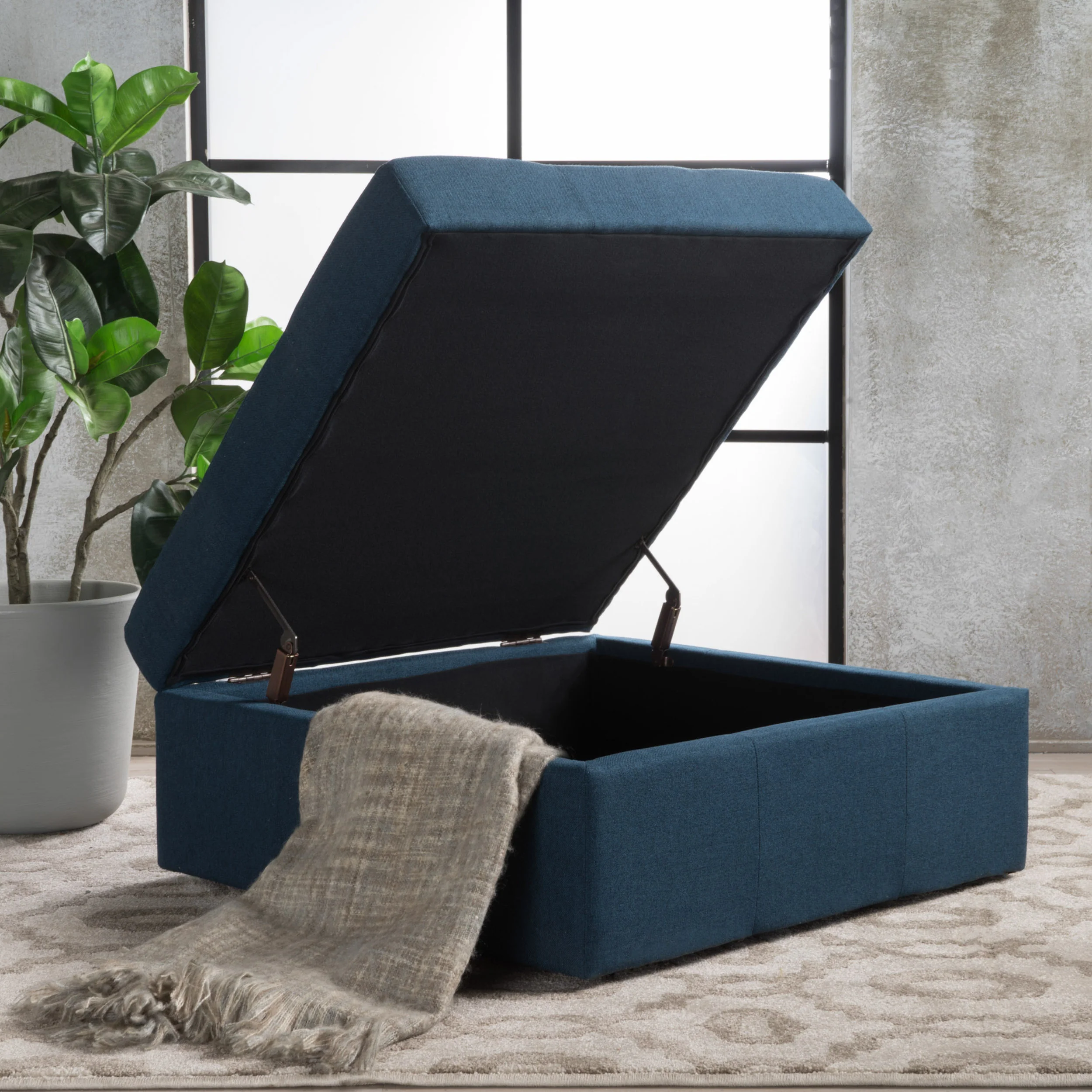 Channing Square Tufted Fabric Storage Ottoman Coffee Table With Casters - furnishings