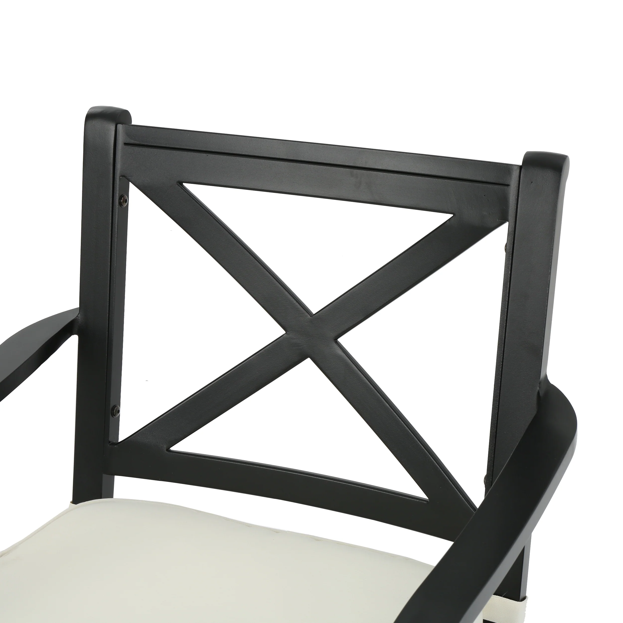 Buster Outdoor 7 Piece Acacia Wood and Aluminum Dining Set, Teak and Black with Ivory Cushions - furnishings