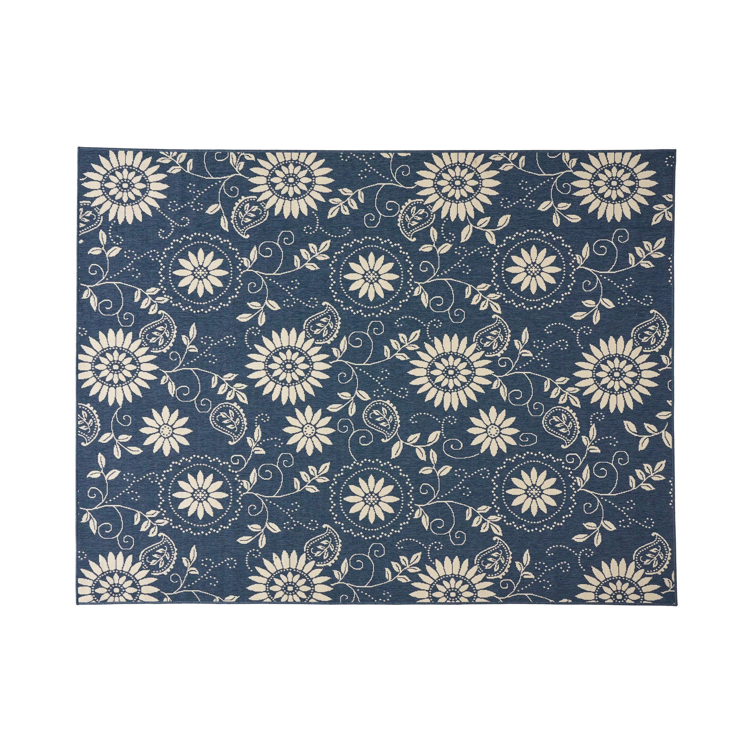 Bubles Outdoor Botanical Area Rug, Blue and Ivory - furnishings