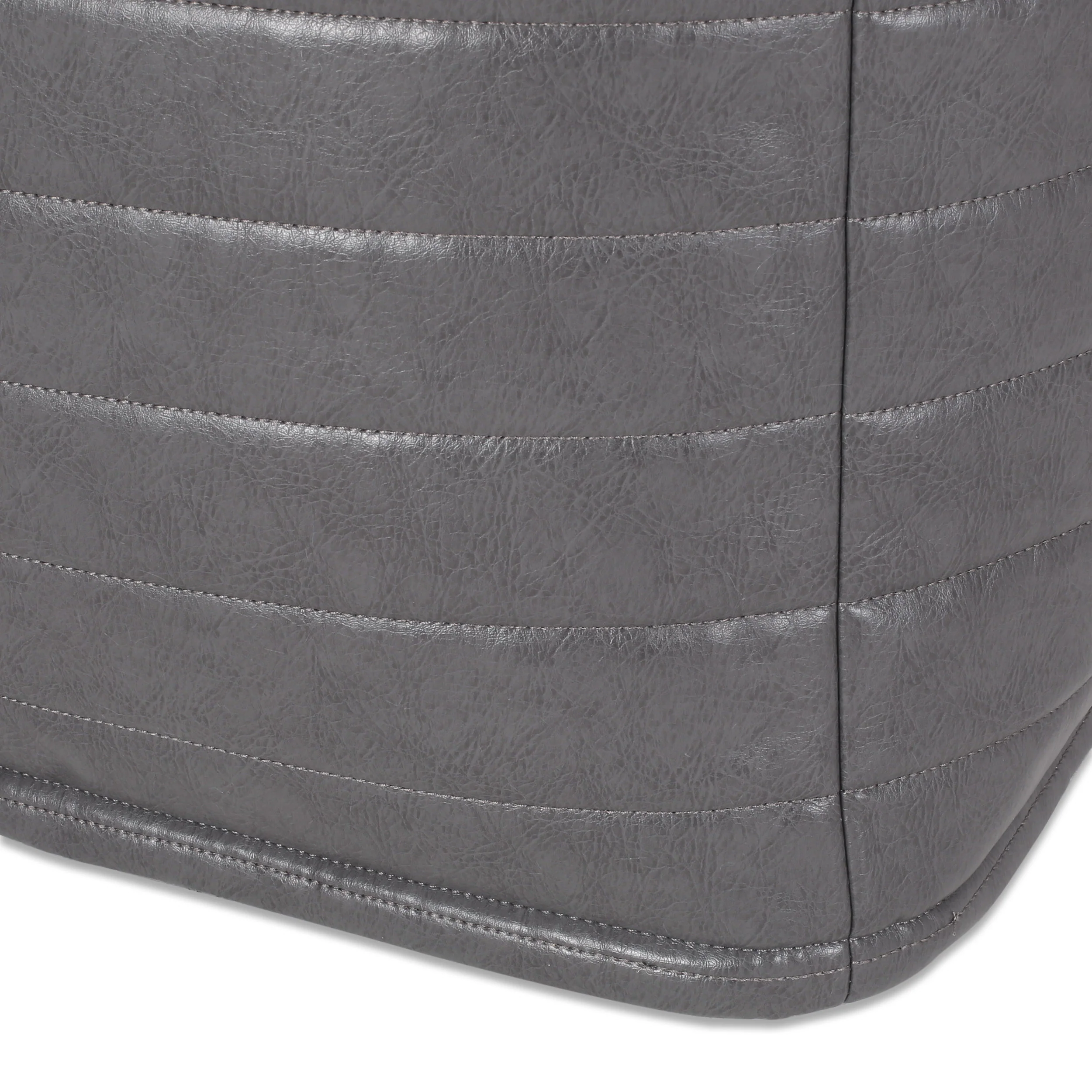 Conrail Contemporary Faux Leather Channel Stitch Pouf - furnishings