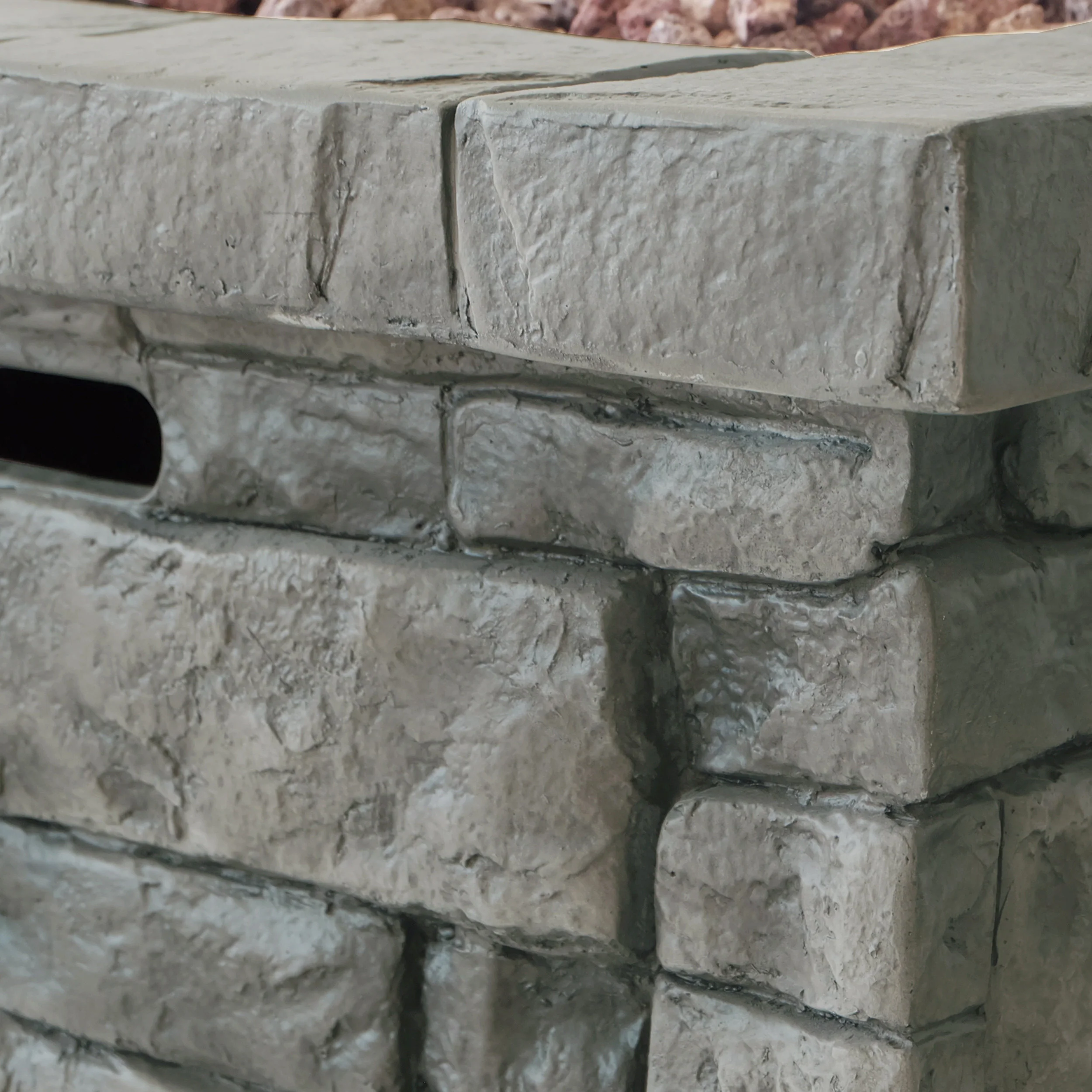 Angeleno Outdoor Square Gray Lightweight Concrete Fire Pit with Stone Finish - furnishings