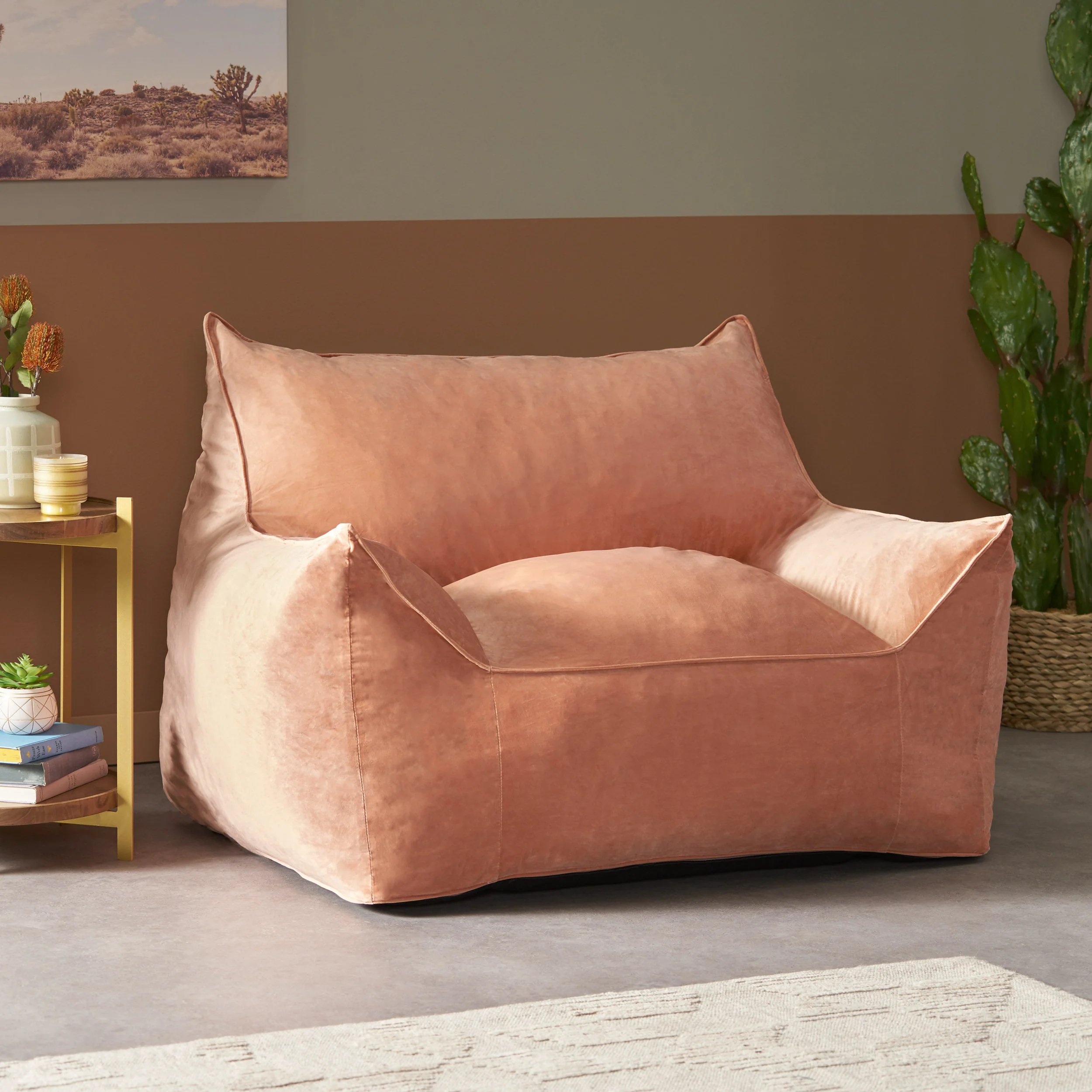 Ehlen Modern Velveteen Bean Bag Chair with Armrests - furnishings