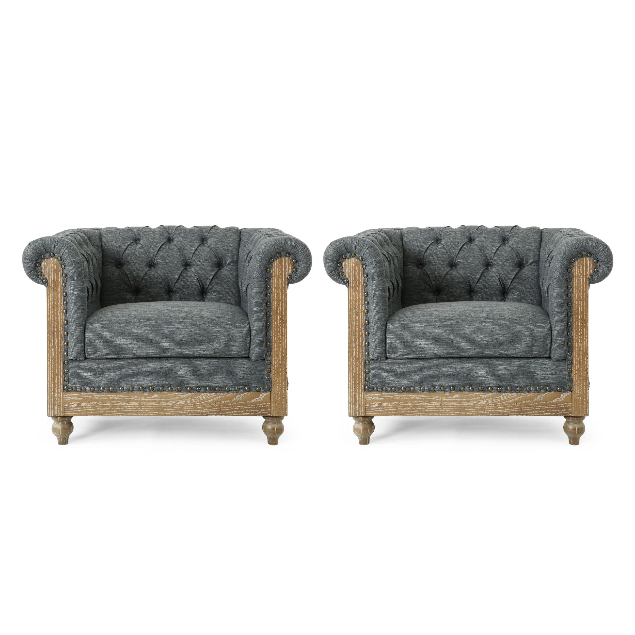 Alejandro Chesterfield Tufted Fabric Club Chairs with Nailhead Trim, Set of 2 - furnishings