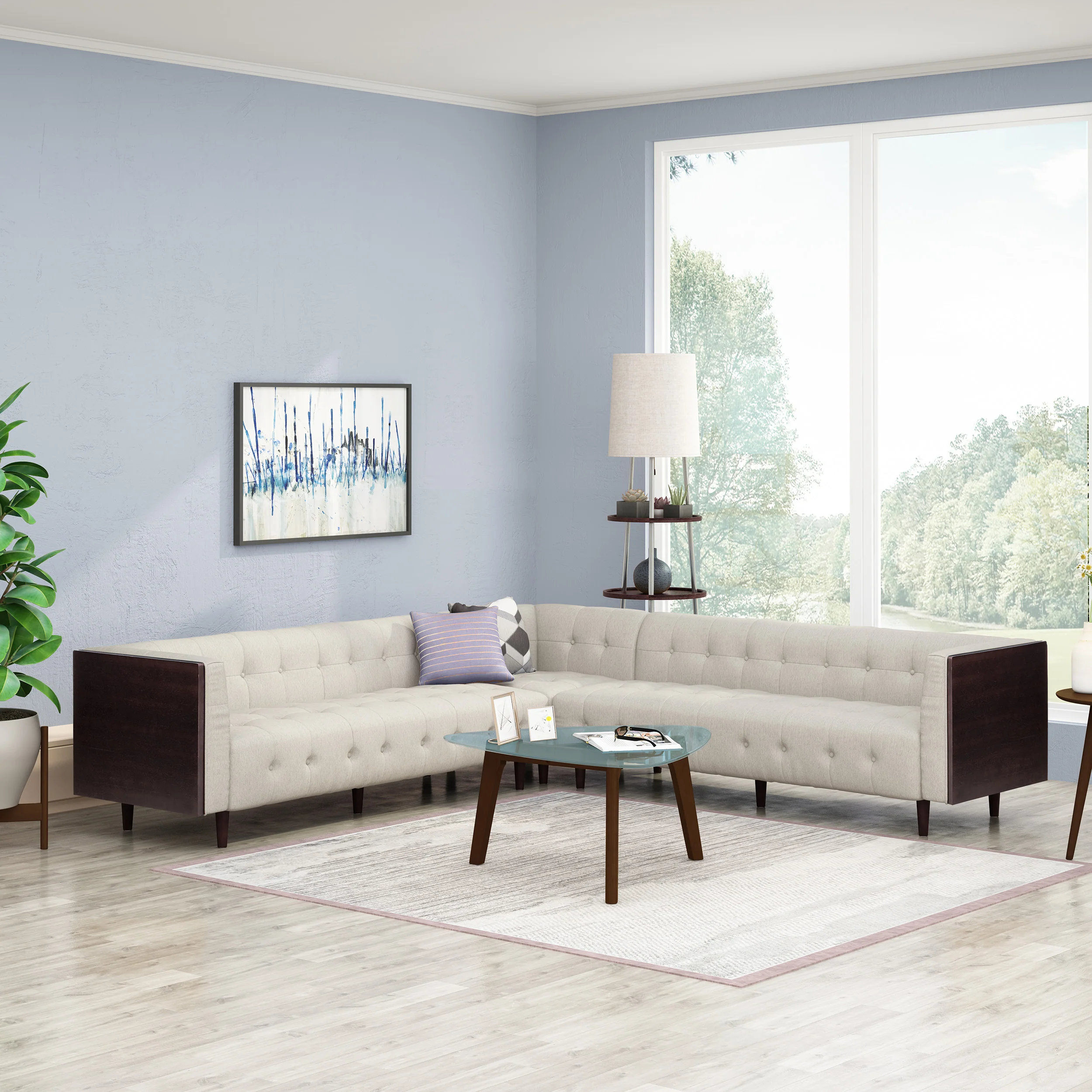 Warnock Mid-Century Modern Fabric Tufted Sectional Sofa Set - furnishings