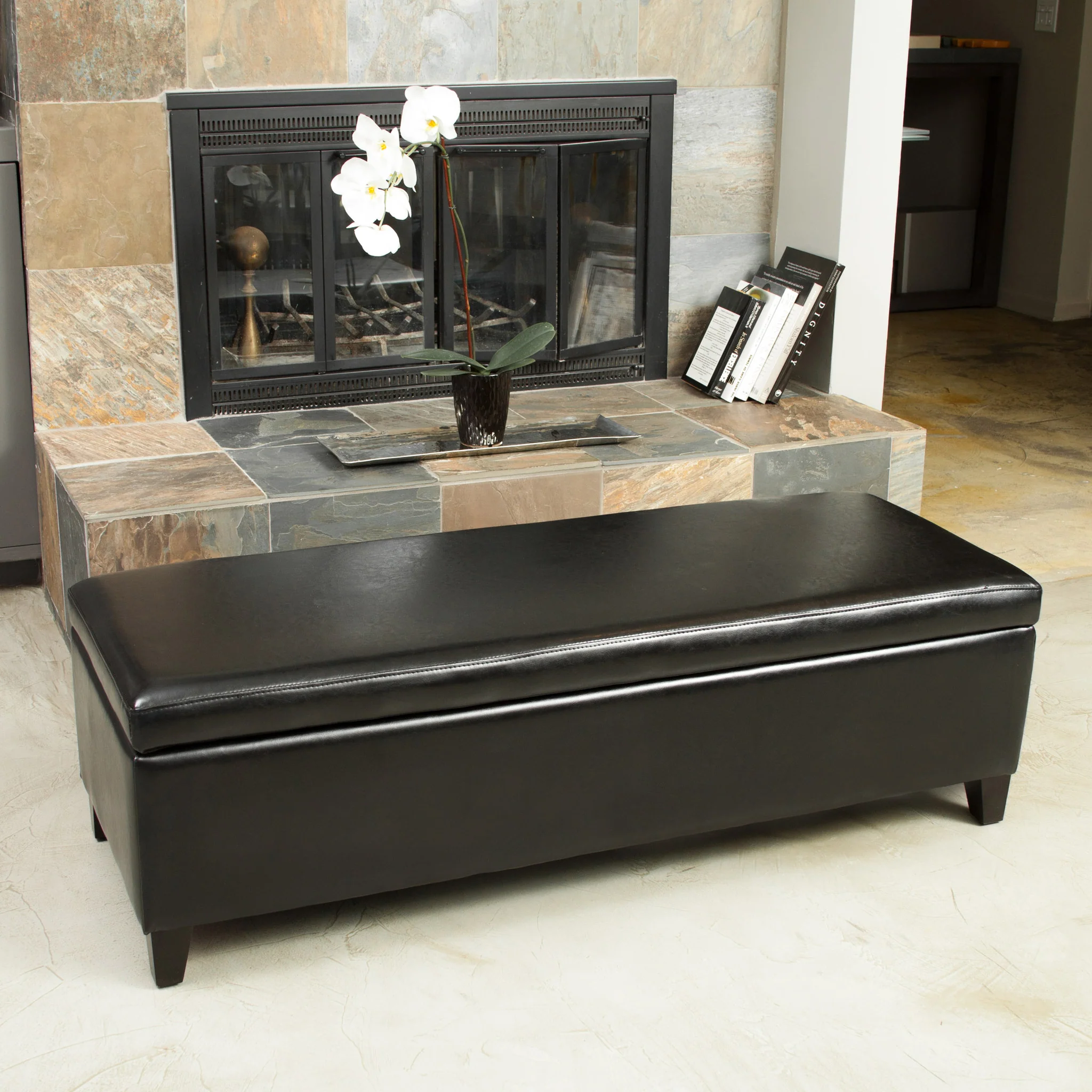 Stratford Leather Storage Ottoman Bench - furnishings