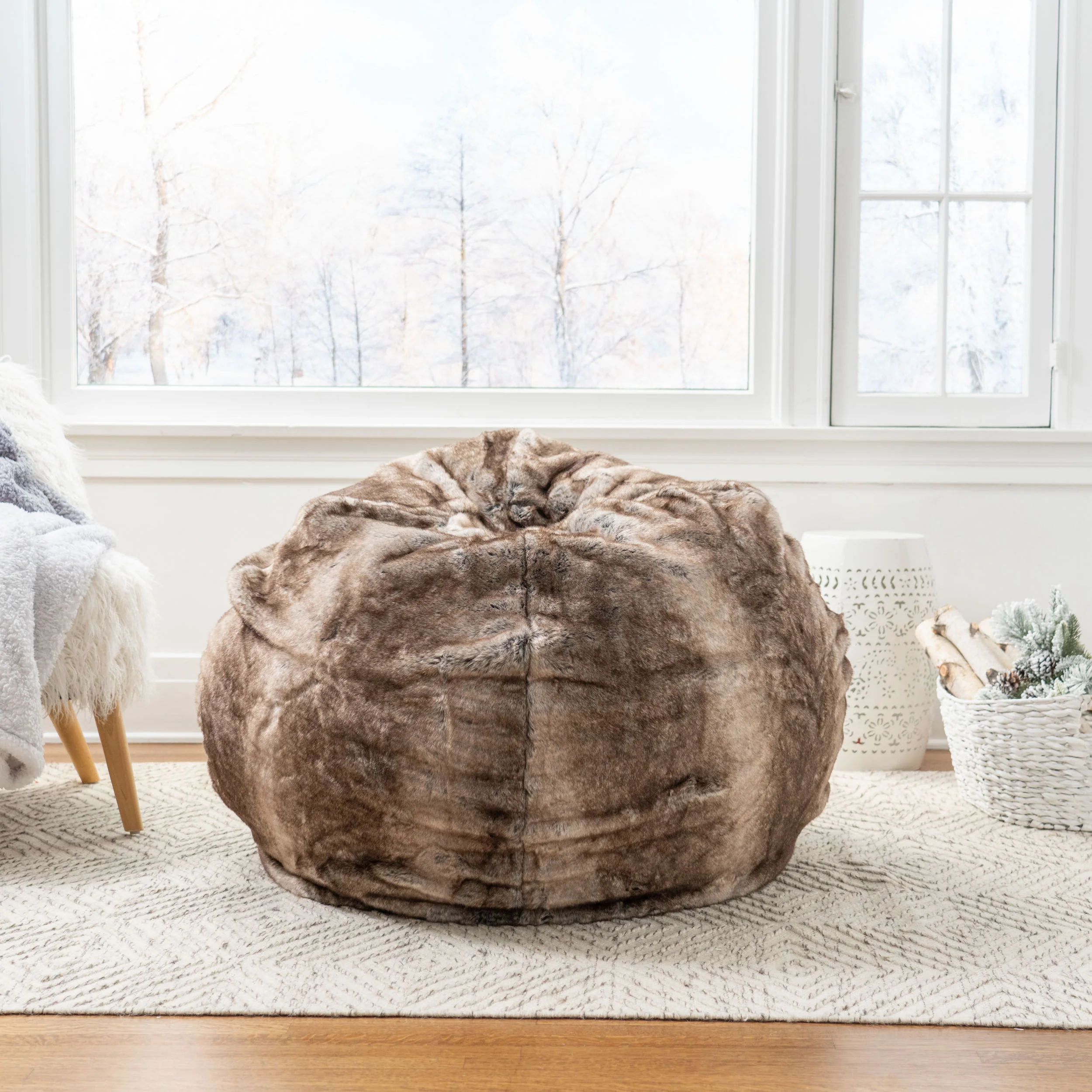 Keene Modern 3 Foot Faux Fur Bean Bag (Cover Only) - furnishings