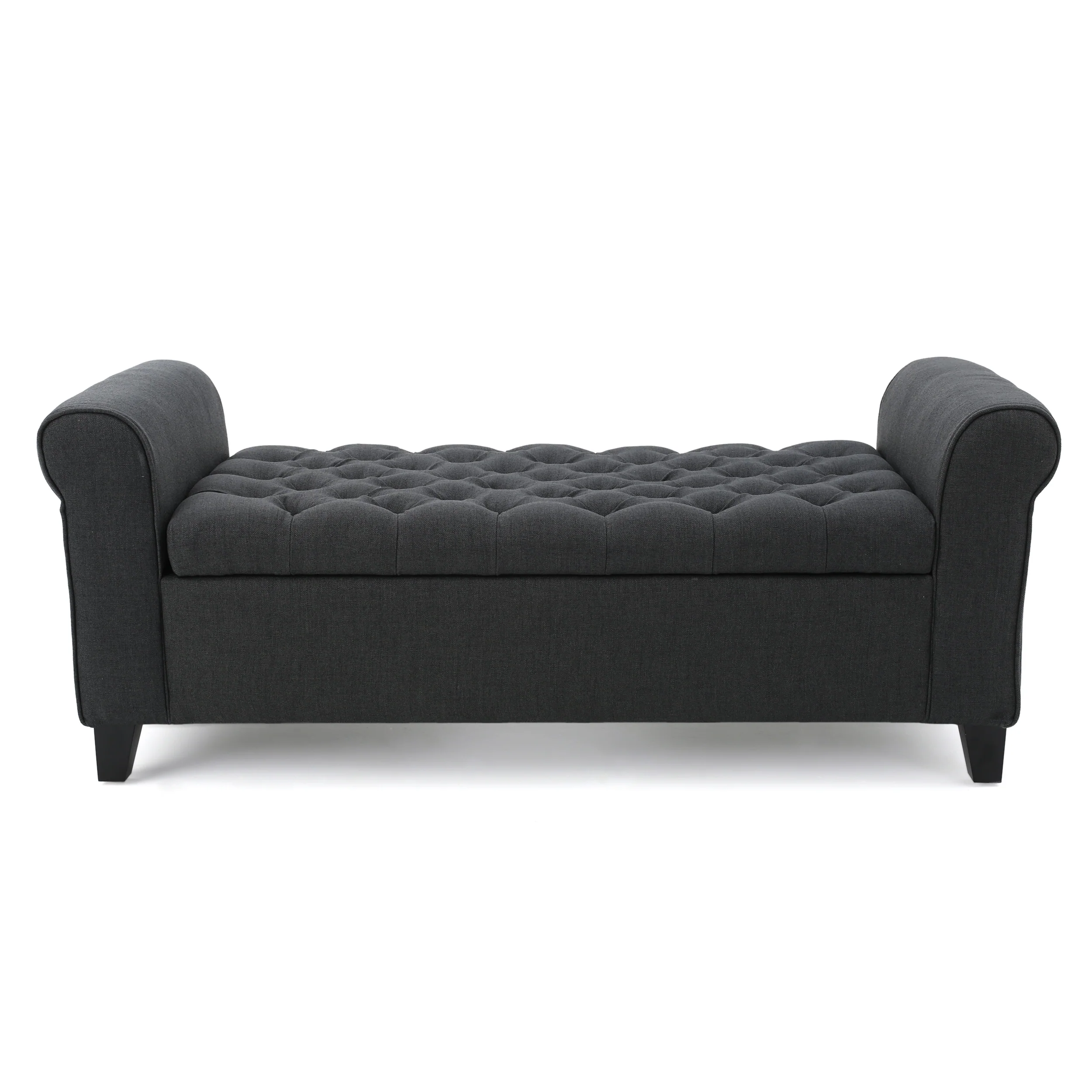 Charlemagne Rolled Arm Tufted Fabric Storage Ottoman Bench - furnishings