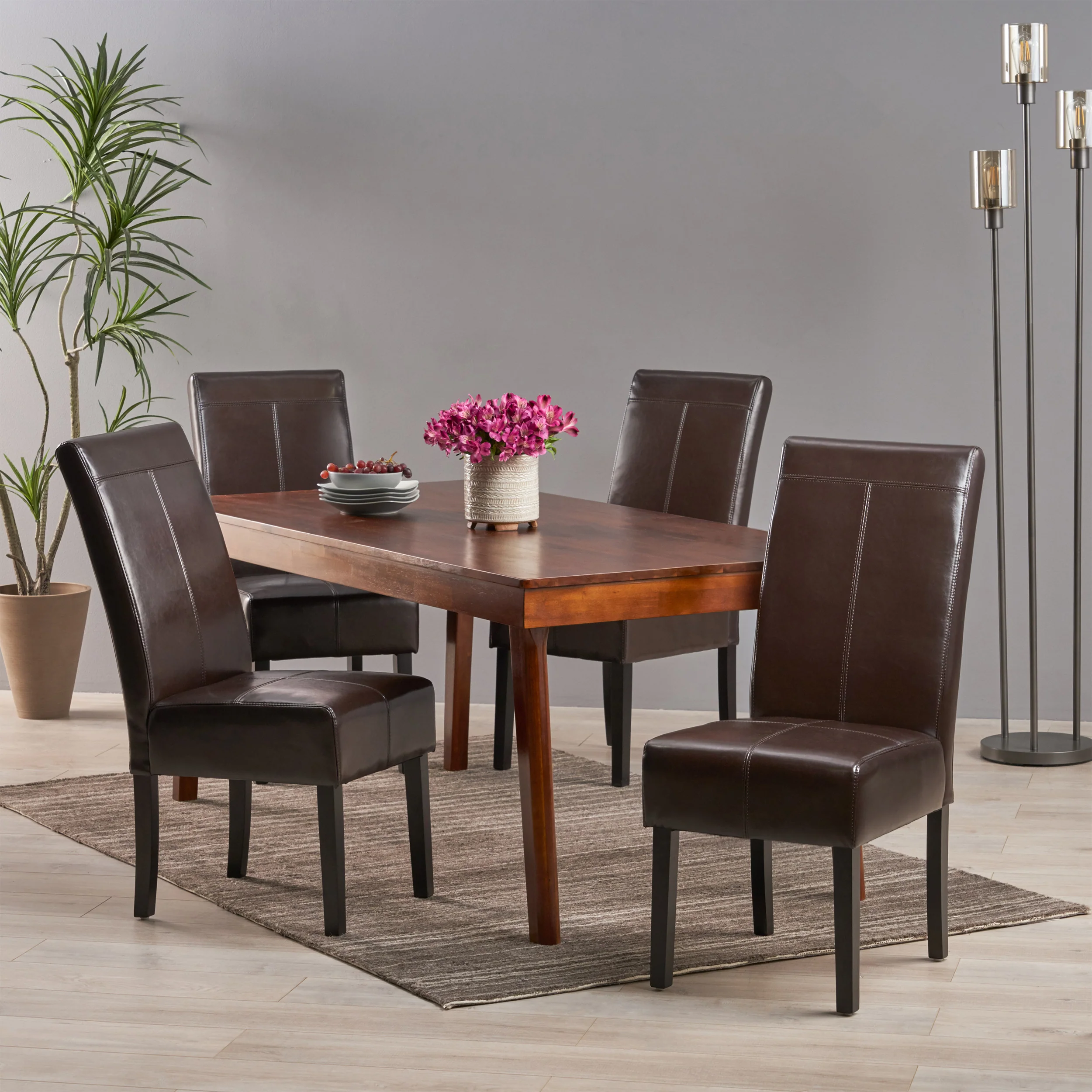 Percival T-stitched Chocolate Brown Leather Dining Chairs - furnishings