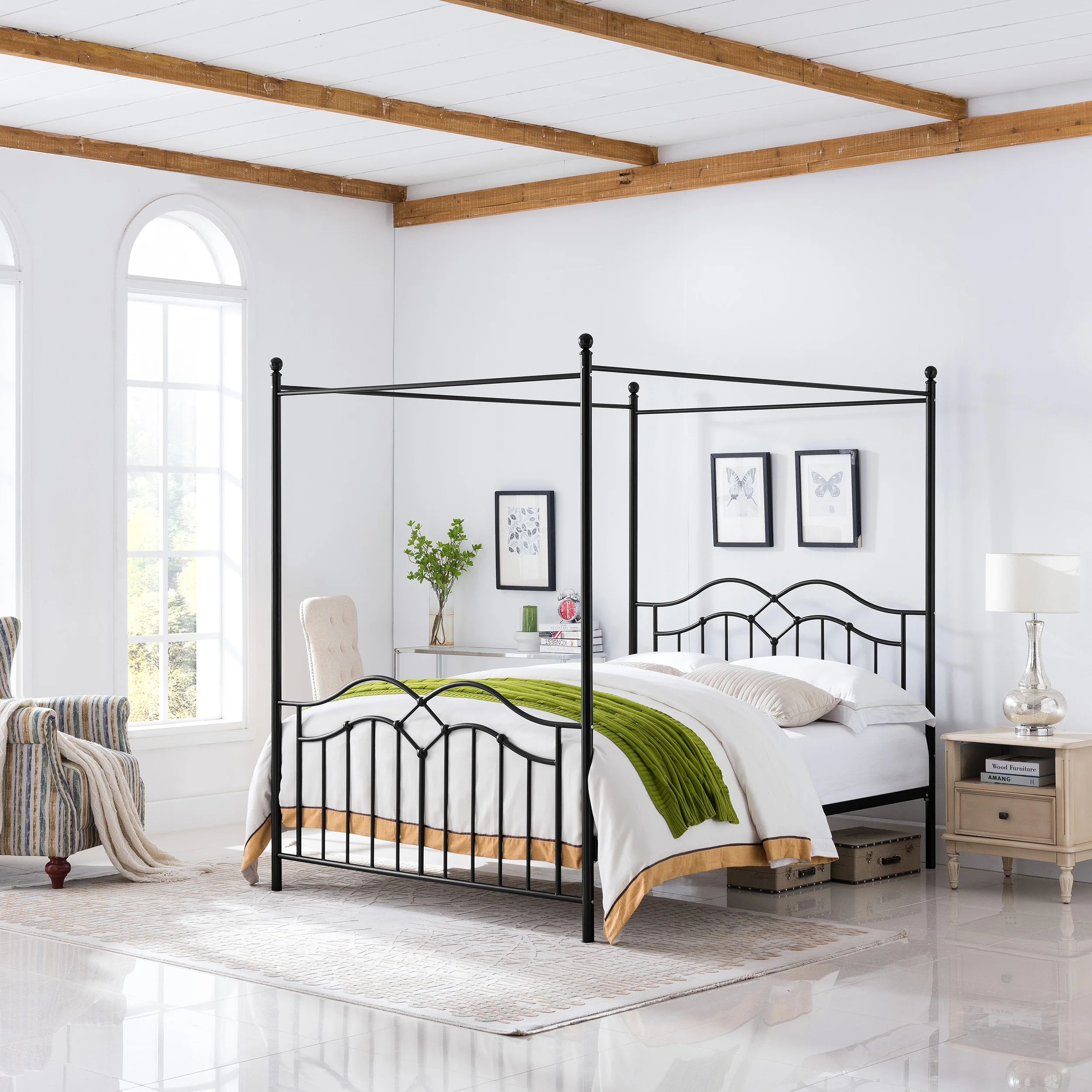 Simona Traditional Iron Canopy Queen Bed Frame - furnishings