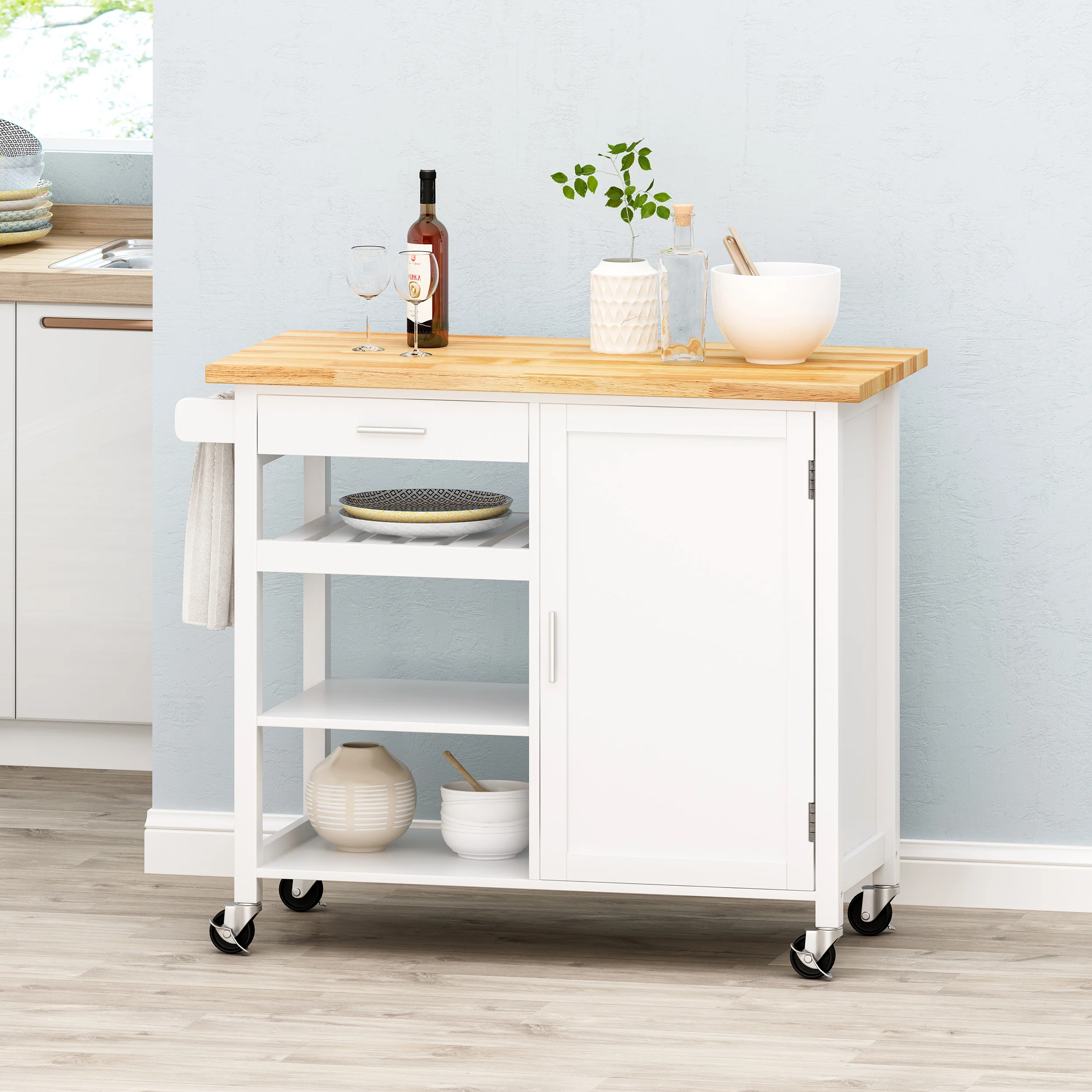 Carmelina Contemporary Kitchen Cart with Wheels - furnishings