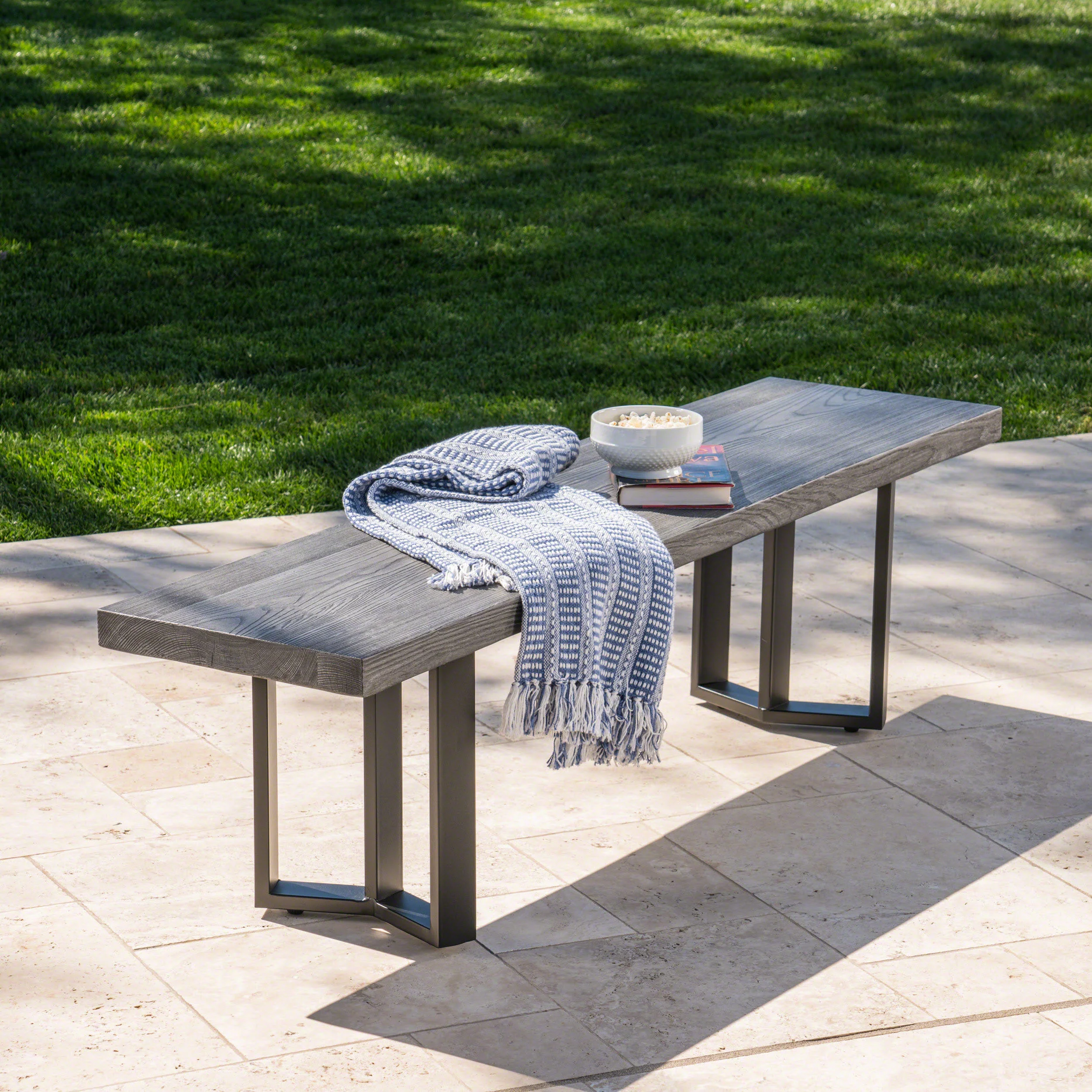 Santa Rosa Outdoor Finish Light Weight Concrete Dining Bench - furnishings