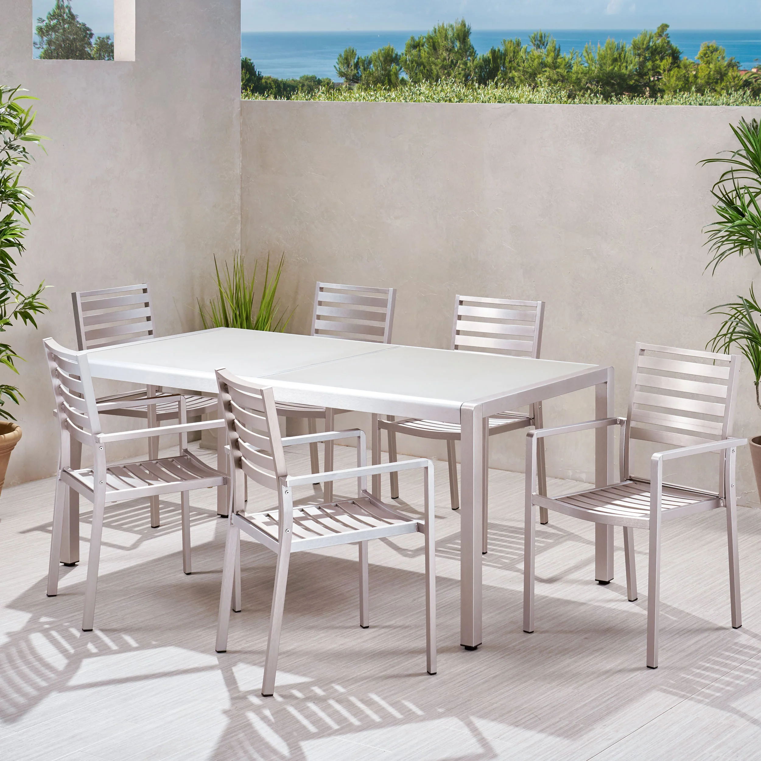 Cherie Outdoor Modern 6 Seater Aluminum Dining Set - furnishings