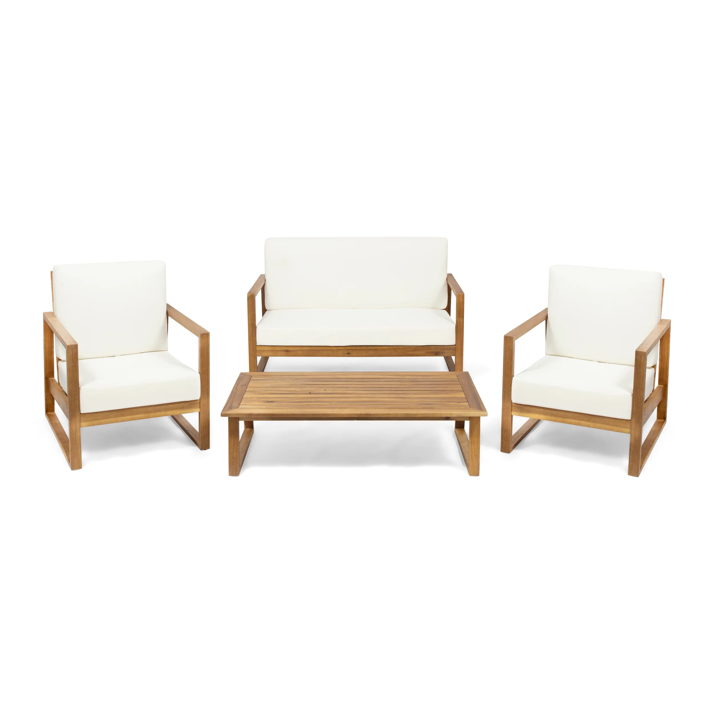 Marlee Outdoor Acacia Wood 4 Seater Chat Set with Coffee Table - furnishings