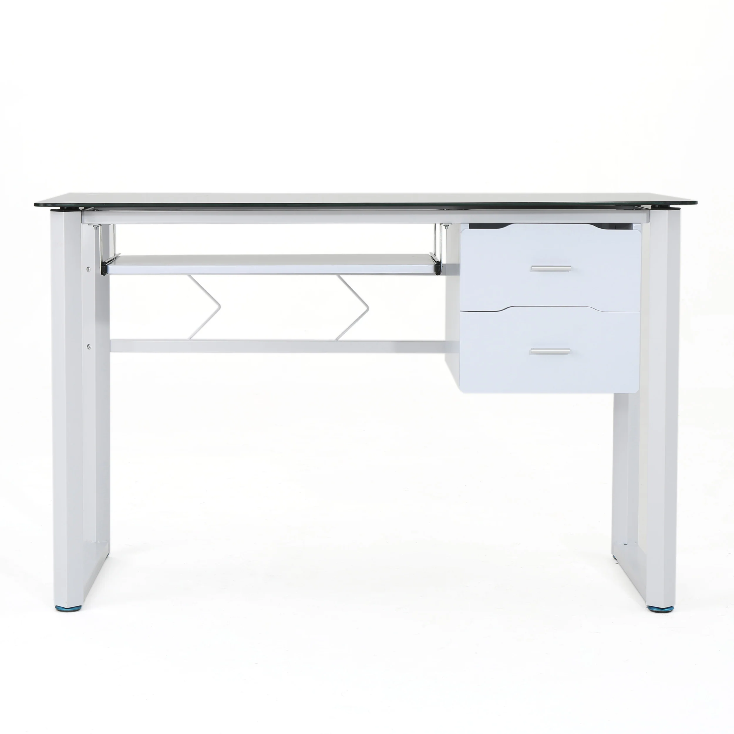 Rivendell Modern Black and White Iron Office Desk with Tempered Glass Top - furnishings