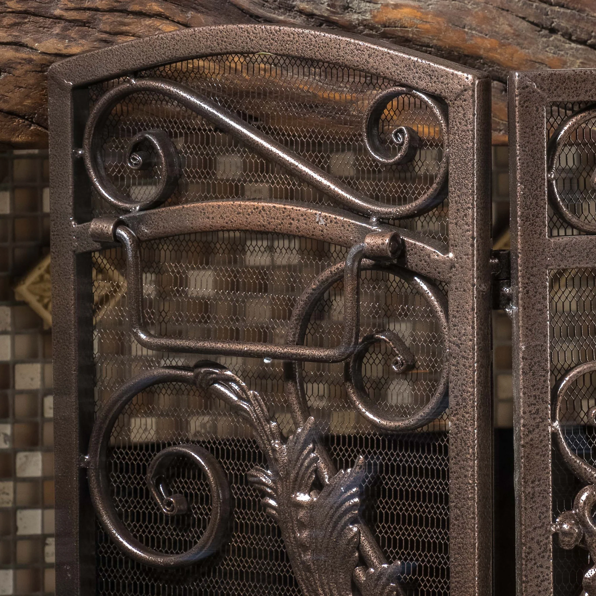 Waterbury Traditional Iron Fireplace Screen, Gold on Black - furnishings