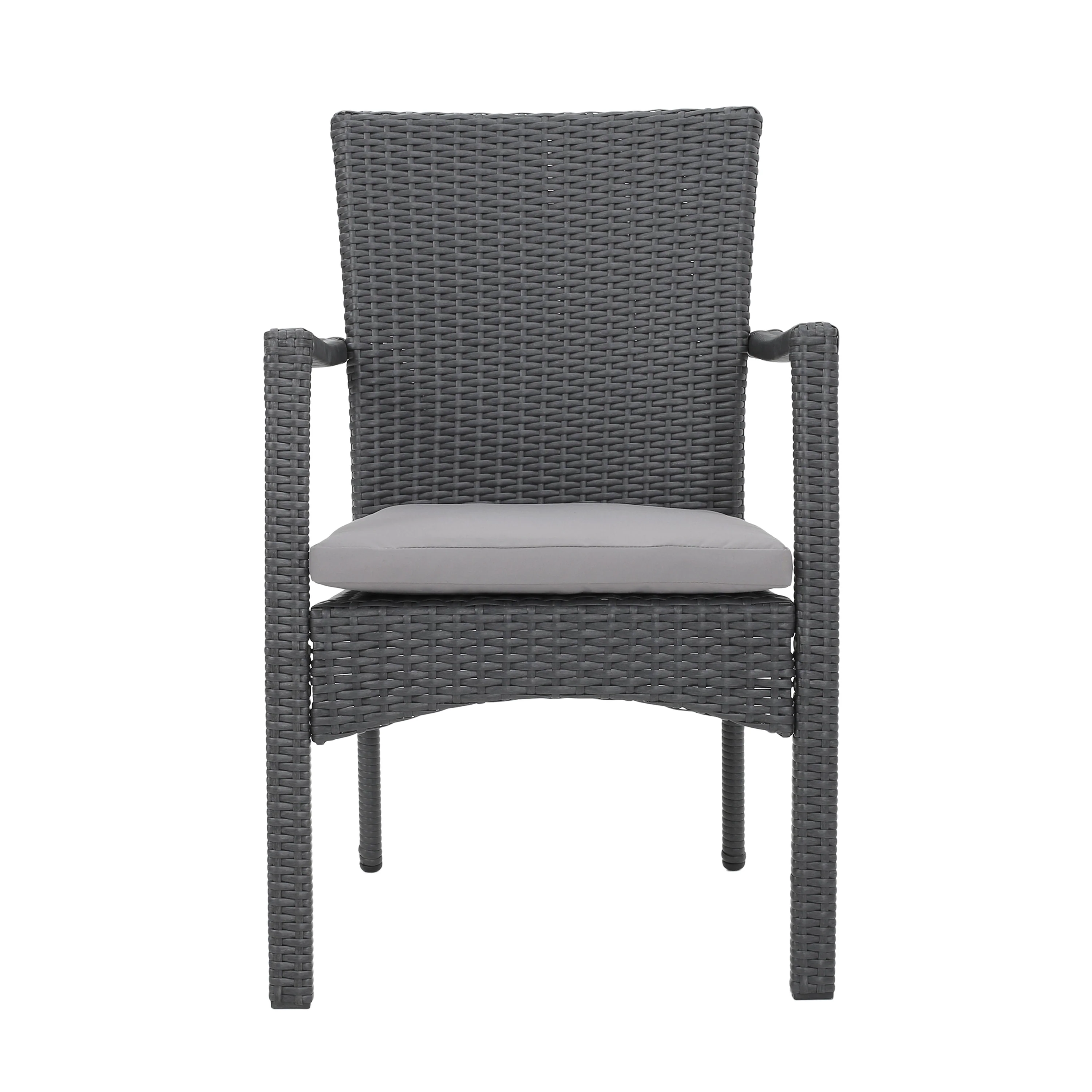 Layna Outdoor 5 Piece Wood and Wicker Dining Set, Gray and Gray - furnishings