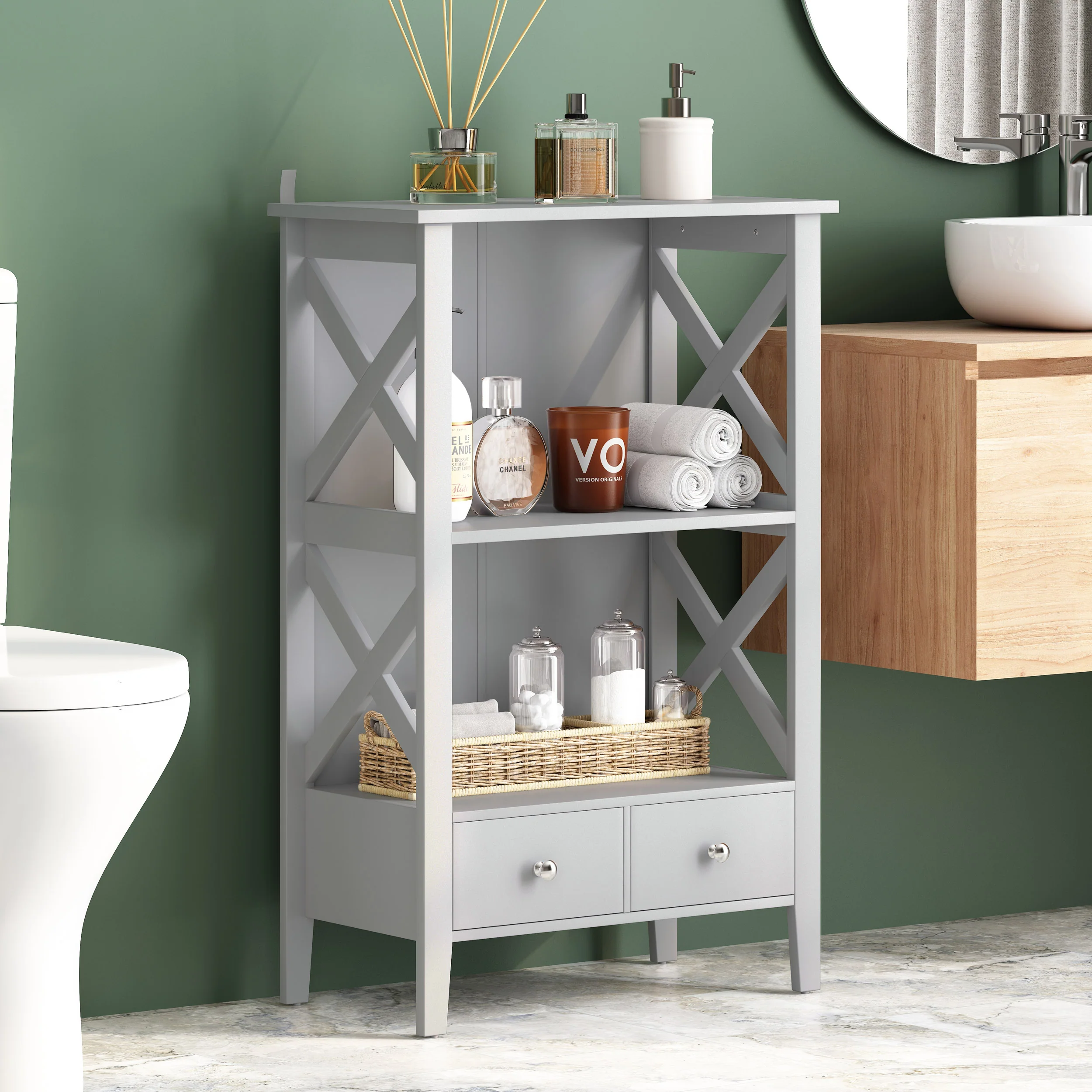 Lewis Modern Bathroom Floor Storage Rack with Drawers - furnishings