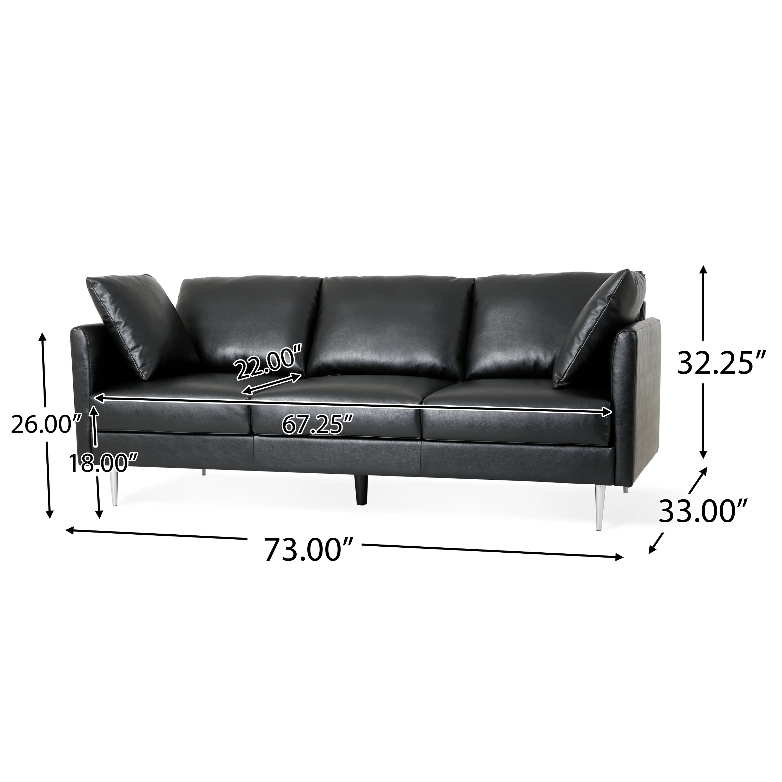 Syosset Modern Faux Leather 3 Seater Sofa with Pillows - furnishings
