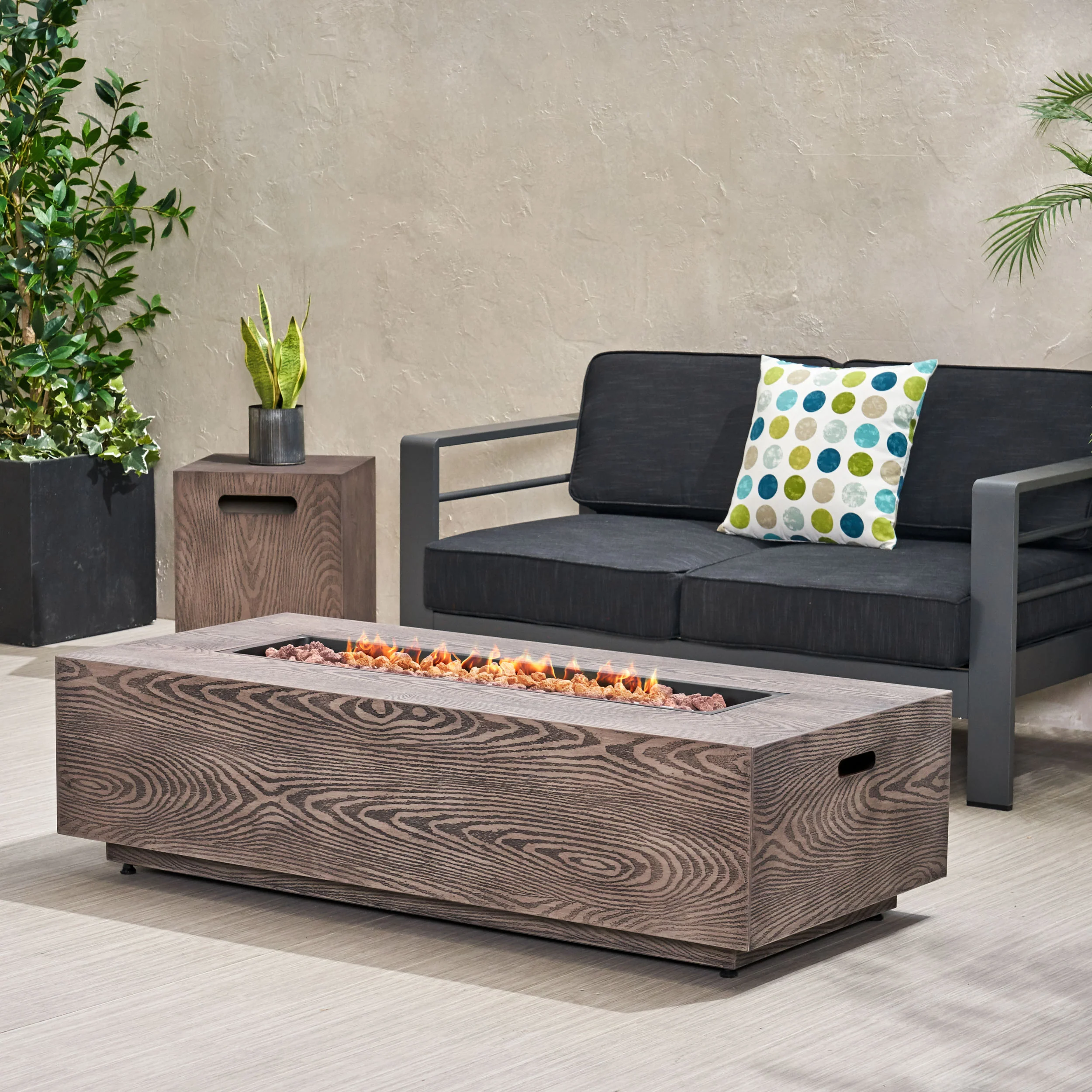 Bremen Outdoor 50,000 BTU Rectangular Fire Pit with Tank Holder - furnishings