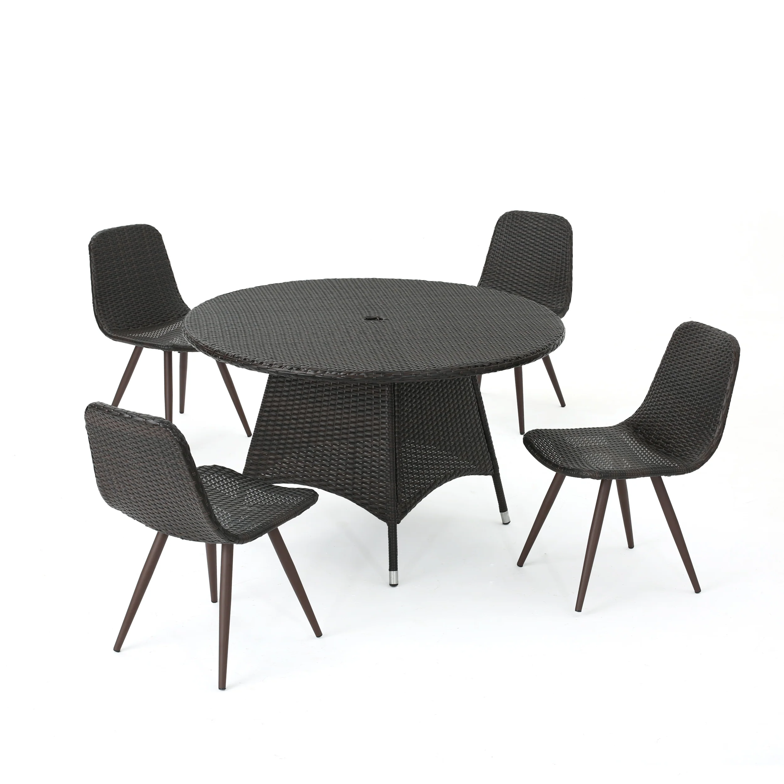 Isco Outdoor 5 Piece Multi-brown Wicker Circular Dining Set - furnishings