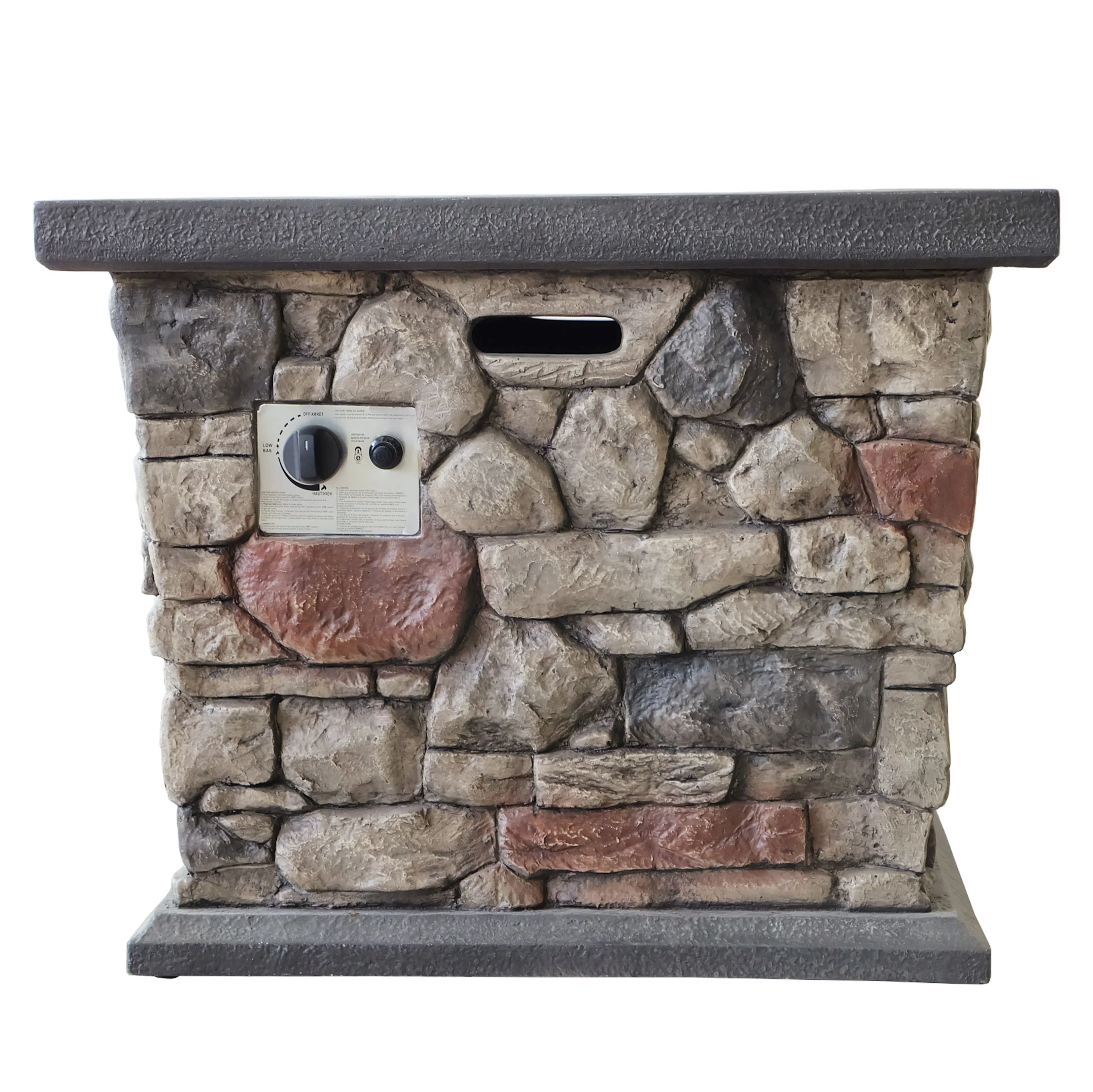 Alyna Outdoor Stone Finished Square Fire Pit - 40000 BTU - furnishings