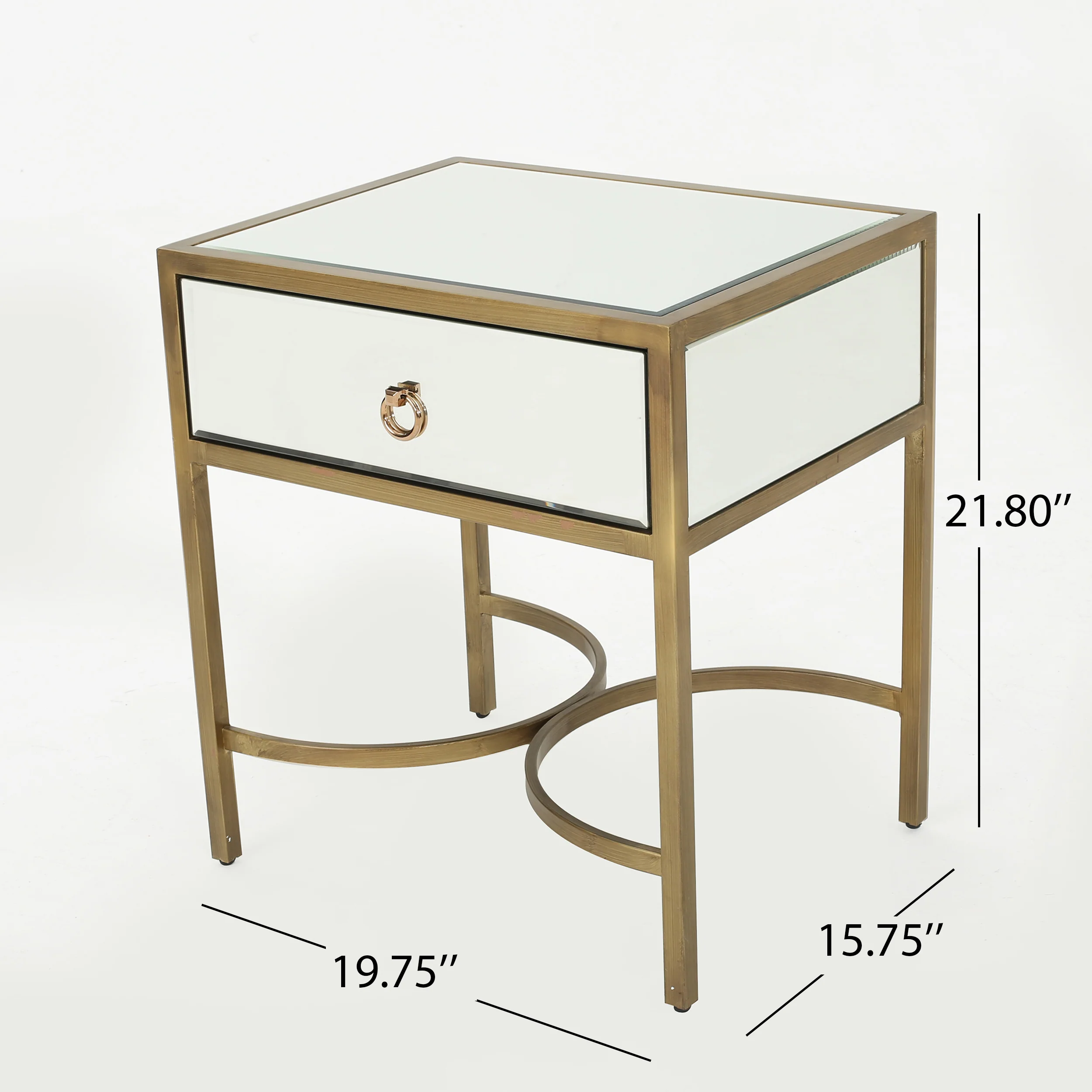 Siryen Modern Mirror Finished Side Table with Gold Iron Accents - furnishings